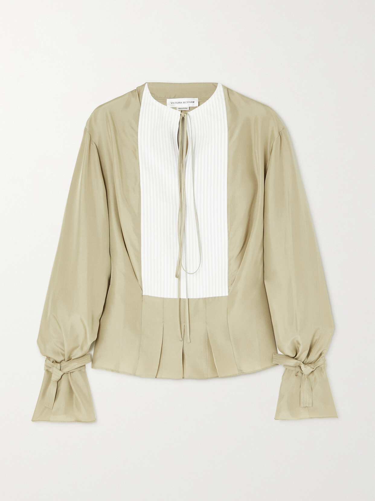 VICTORIA BECKHAM TWO-TONE PINTUCKED METALLIC SILK BLOUSE