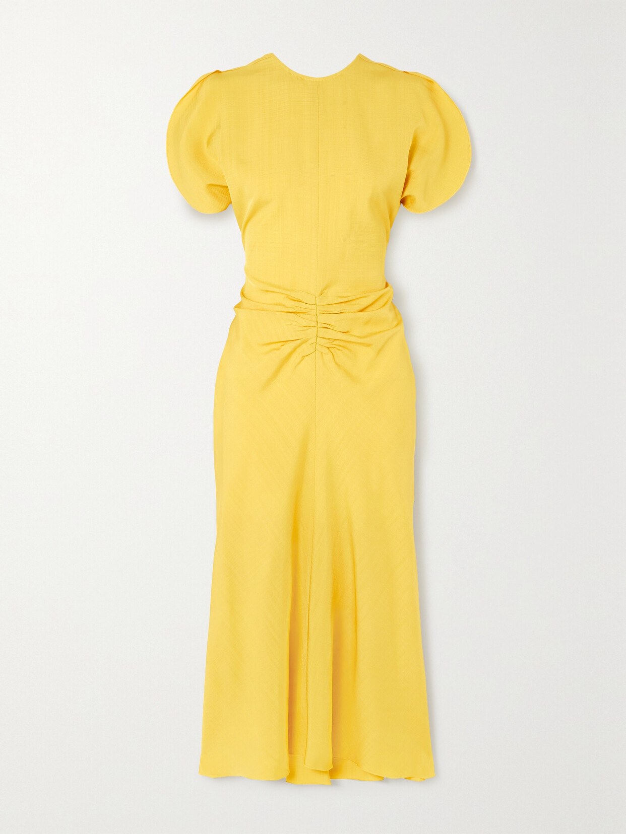 VICTORIA BECKHAM GATHERED WOVEN MIDI DRESS