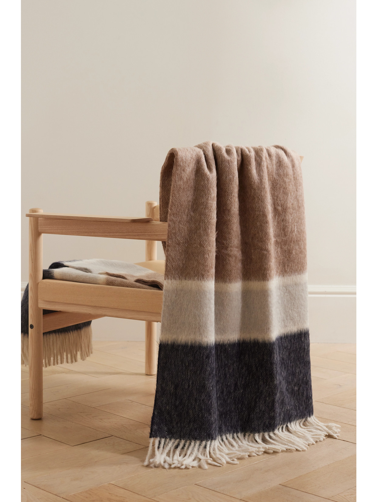 Brunello Cucinelli Fringed Striped Alpaca And Wool-blend Throw In Blue