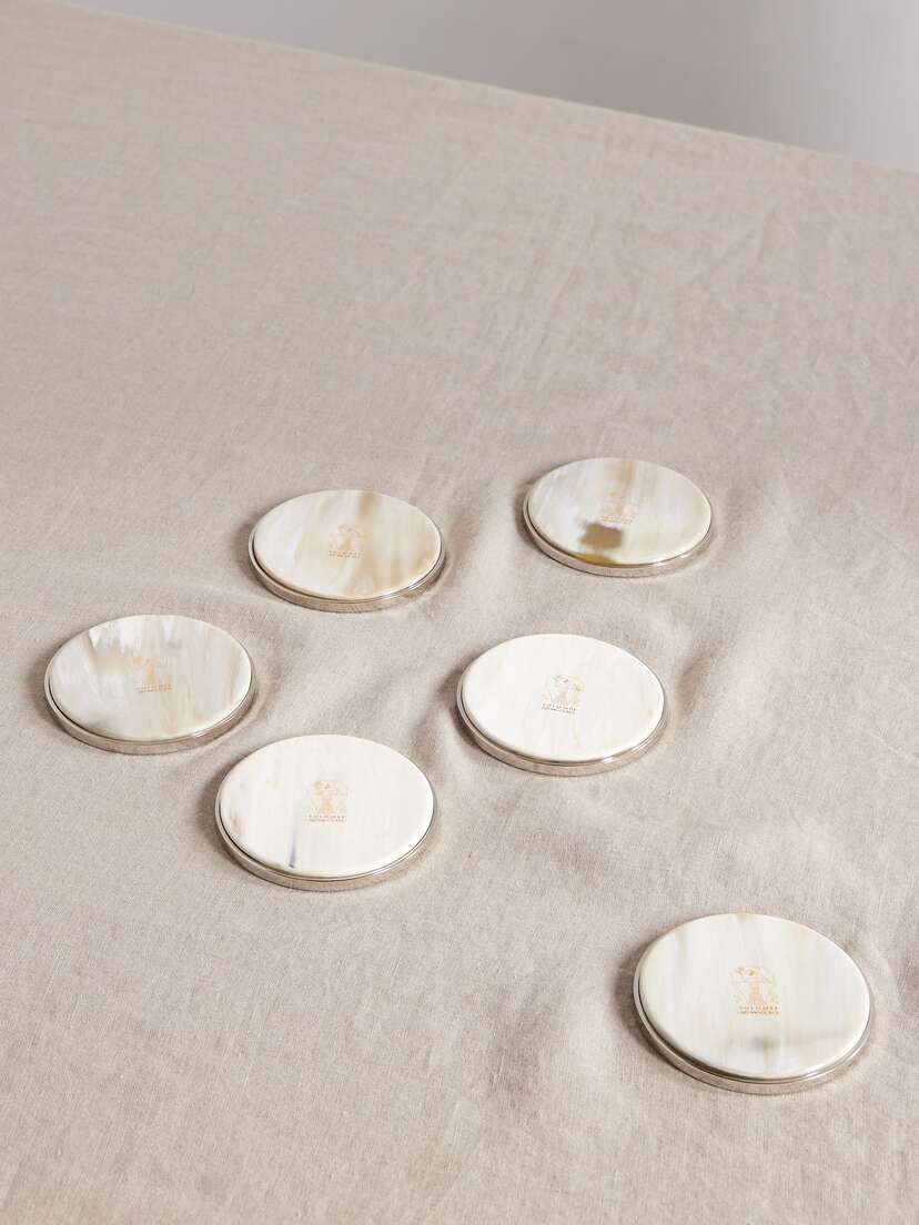 Brunello Cucinelli Set Of Six Horn And Leather Coasters
