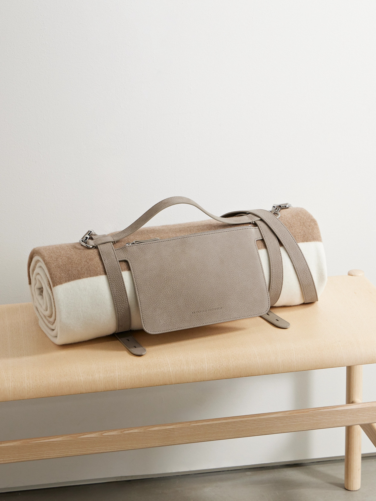 Brunello Cucinelli Textured-leather Blanket Holder In Neutral