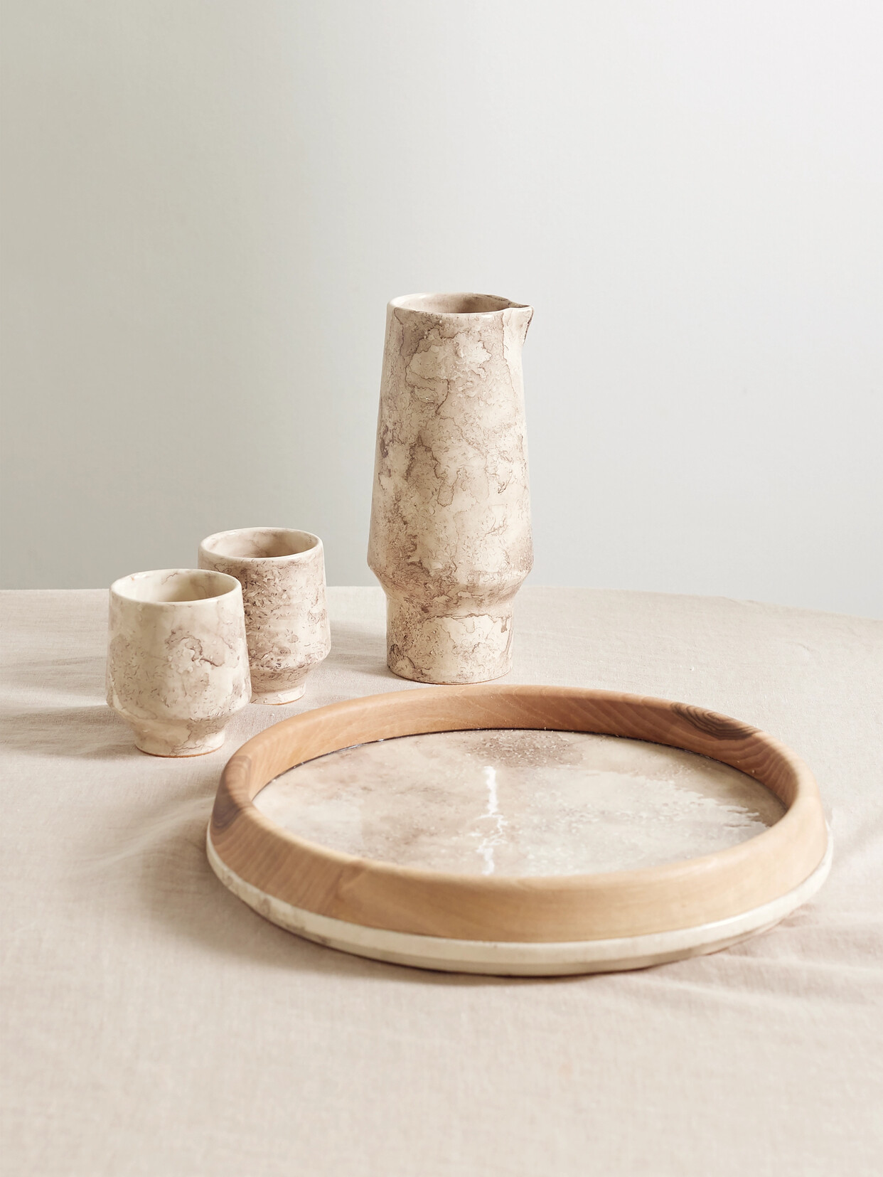 Brunello Cucinelli Stone And Wood Tray, Carafe And Cups Set In Neutrals