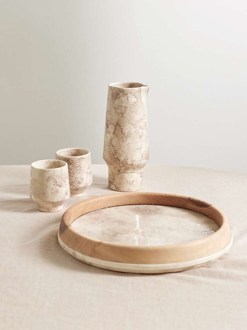 Brunello Cucinelli Stone And Wood Tray, Carafe And Cups Set