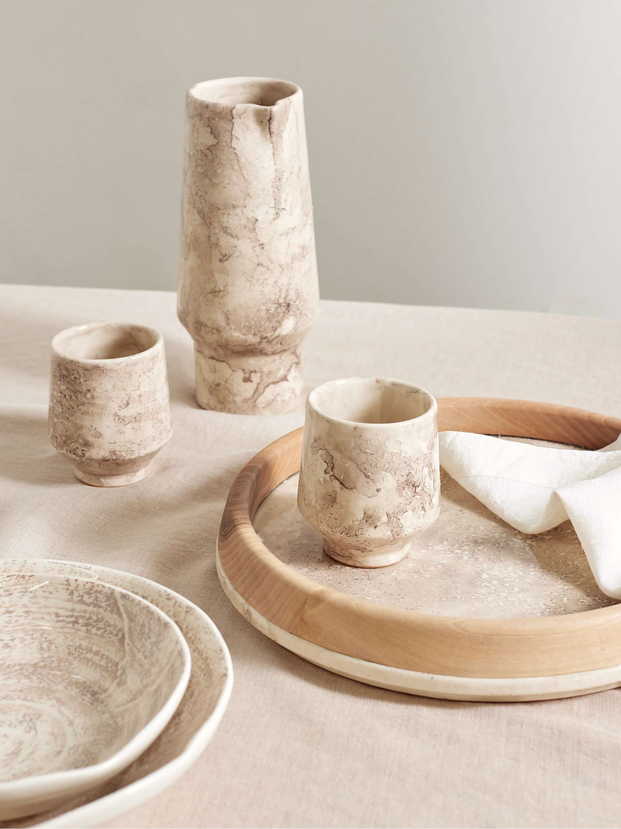 BRUNELLO CUCINELLI Stone and wood tray, carafe and cups set | NET-A-PORTER