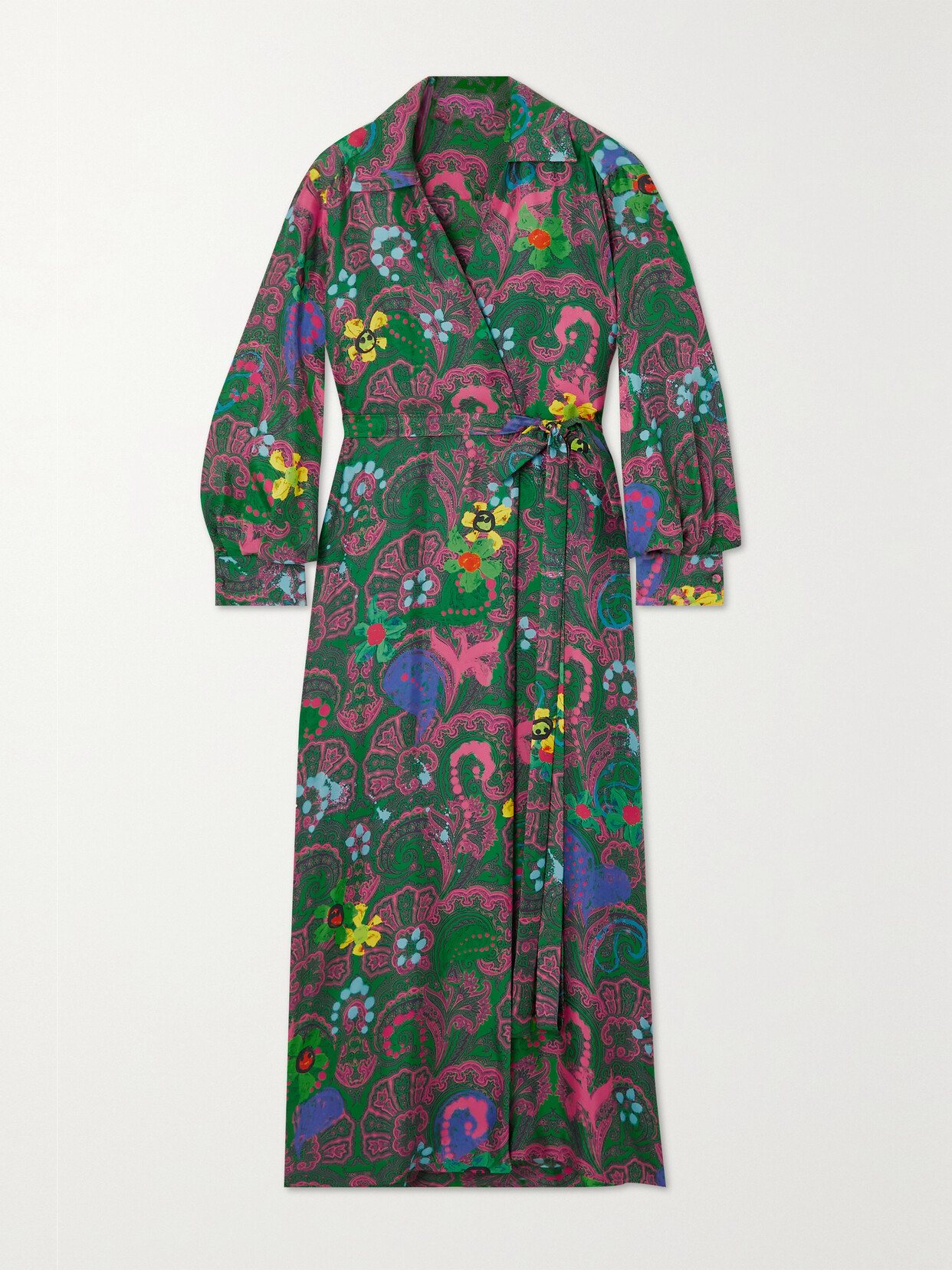 AZ FACTORY PRINTED SILK-SATIN MAXI WRAP DRESS