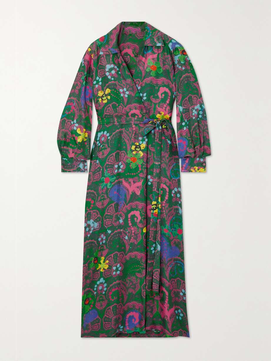 net-a-porter.com | Robe portefeuille longue en satin de soie imprimé