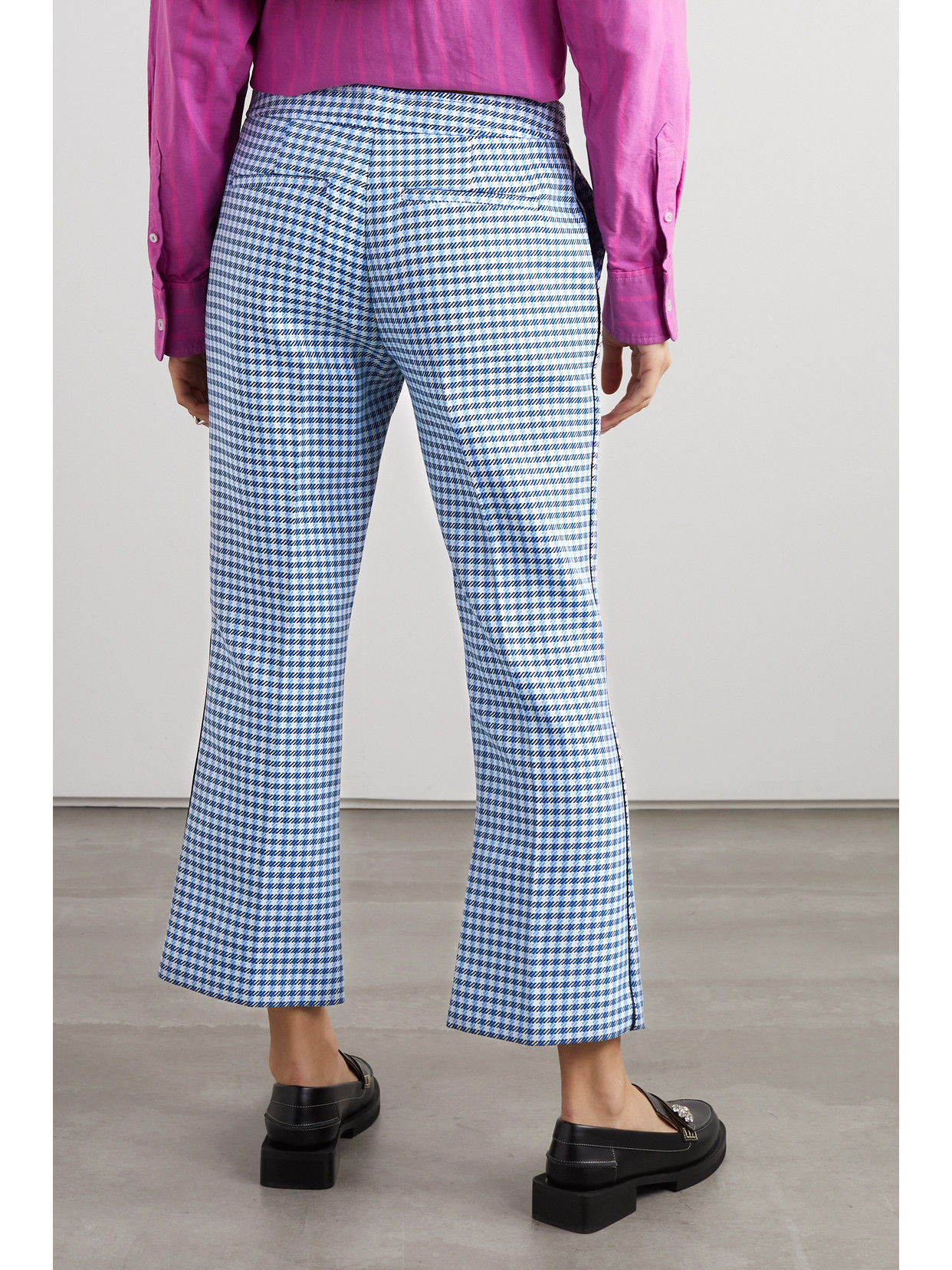 Marni Plaid Stiched Crop Flared Pants In Blue