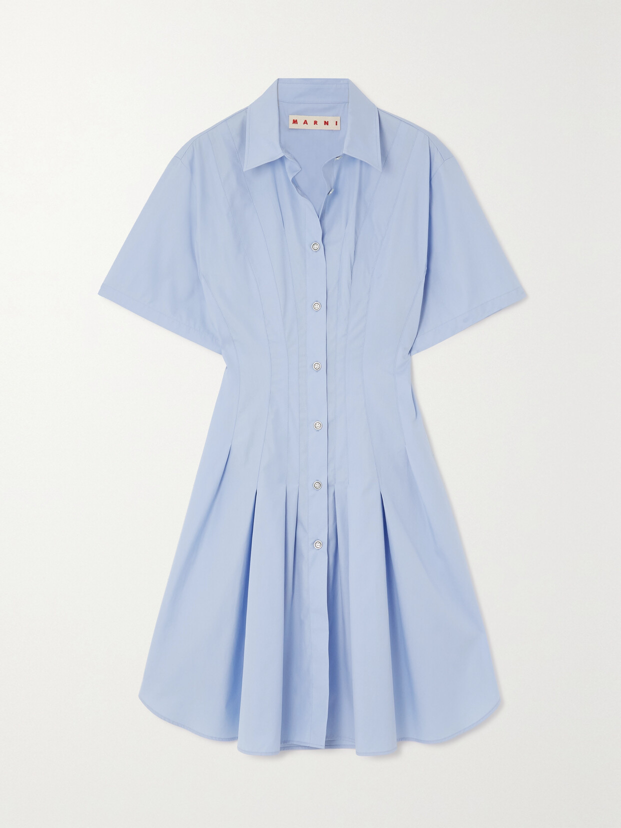 Marni - Pleated Cotton-poplin Shirt Dress - Blue