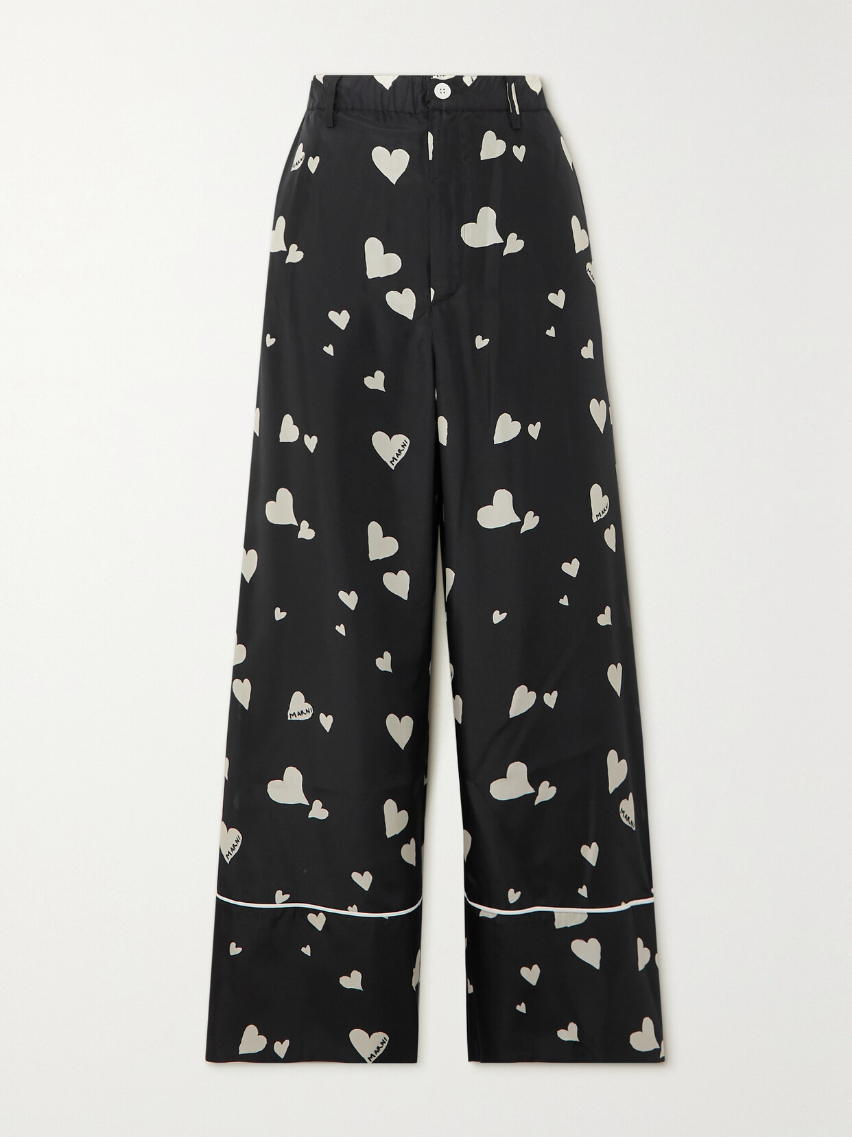 Marni - Piped Printed Silk-habotai Straight-leg Pants - Black