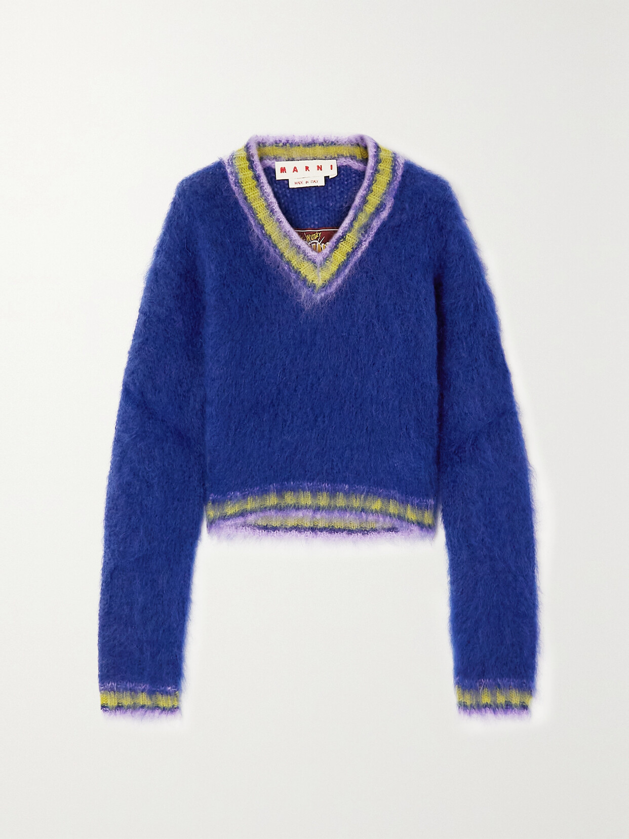 Marni - Cropped Striped Mohair-blend Sweater - Blue