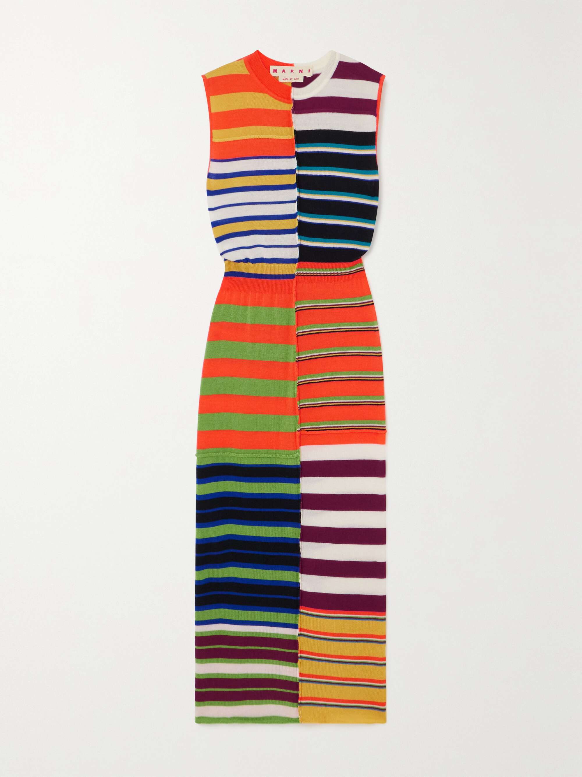 MARNI Patchwork striped wool midi dress | NET-A-PORTER