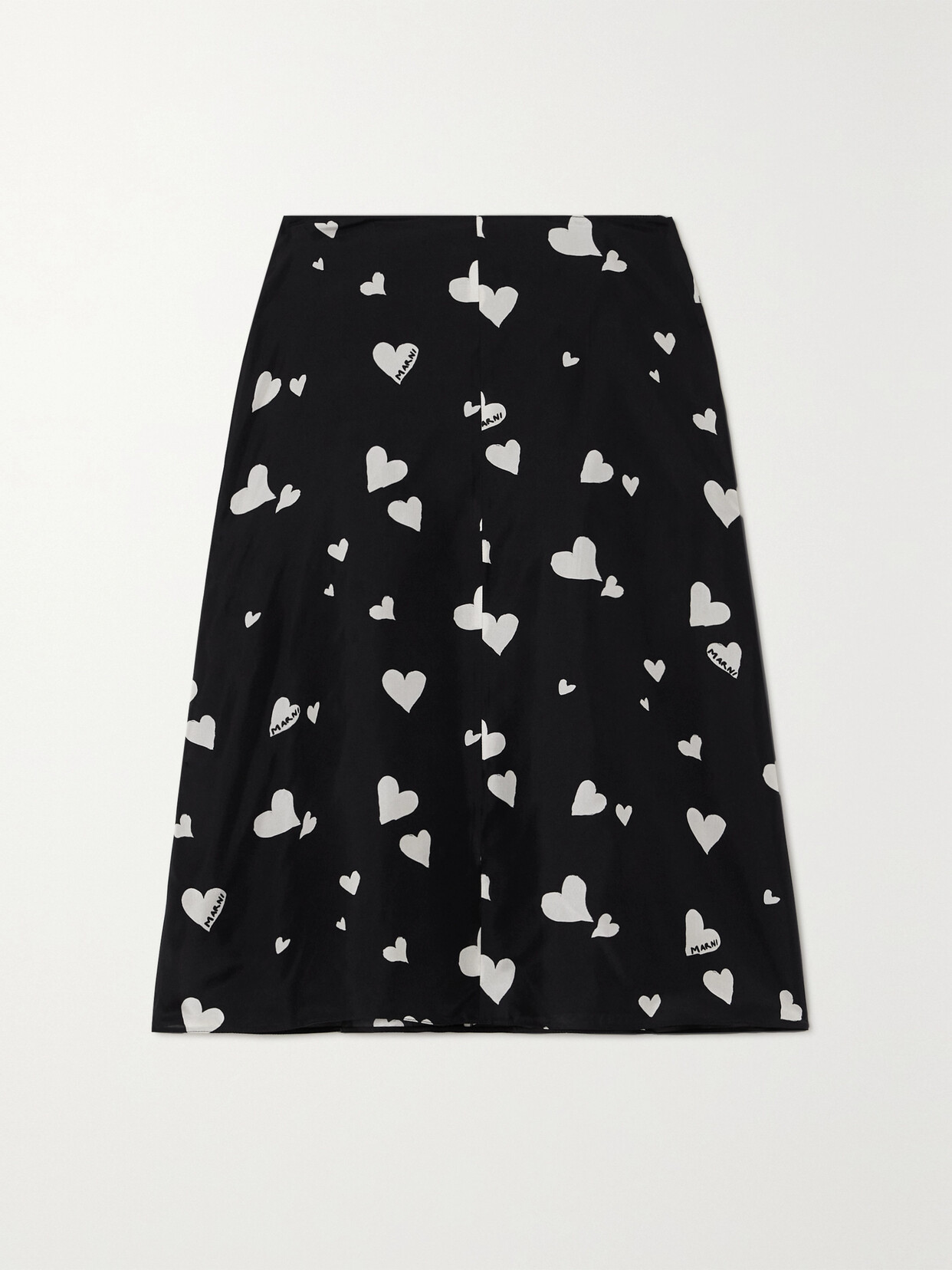 Marni - Printed Silk-satin Midi Skirt - Black