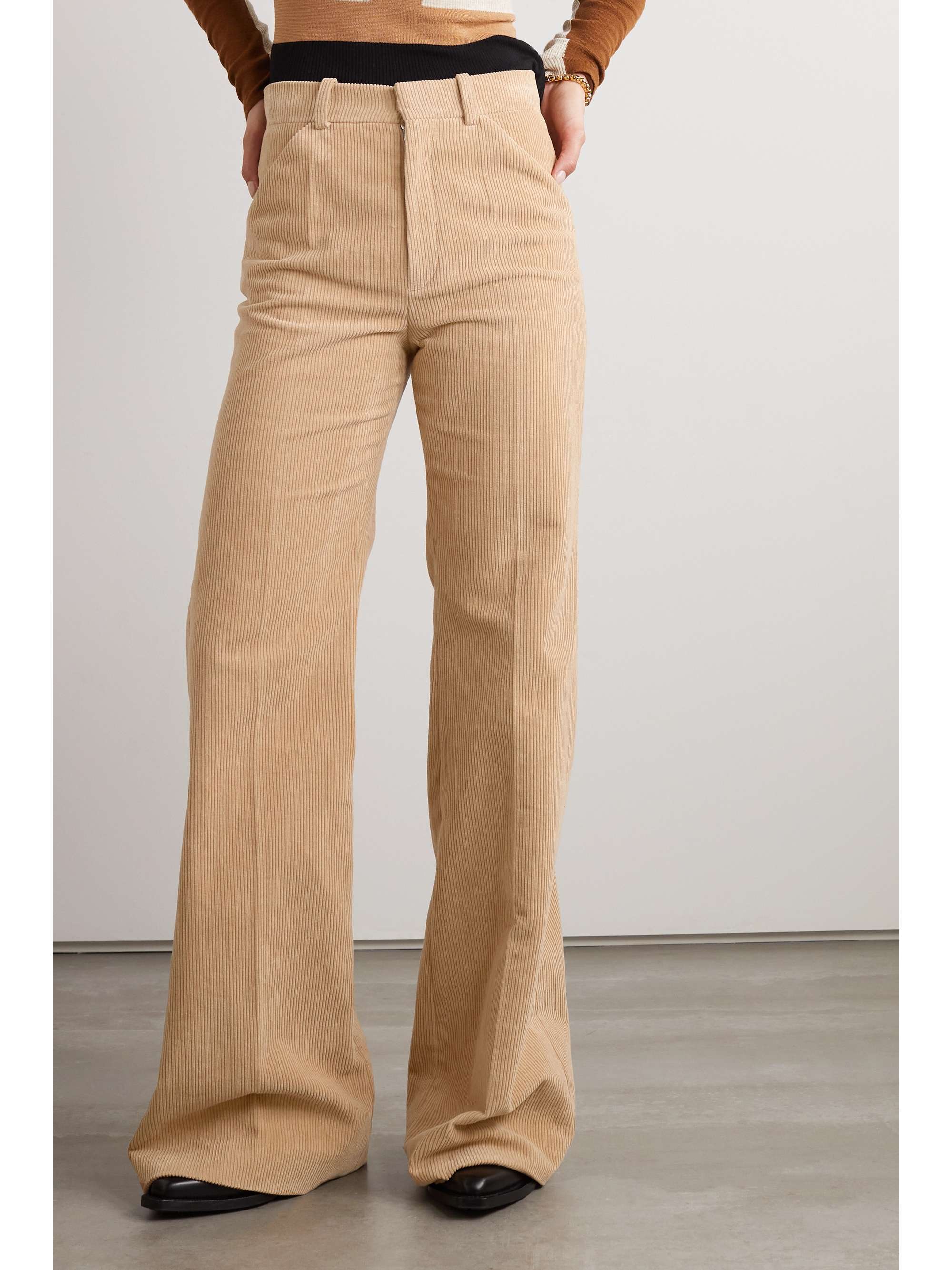 CHLOÉ Pleated cotton-corduoy straight-leg pants