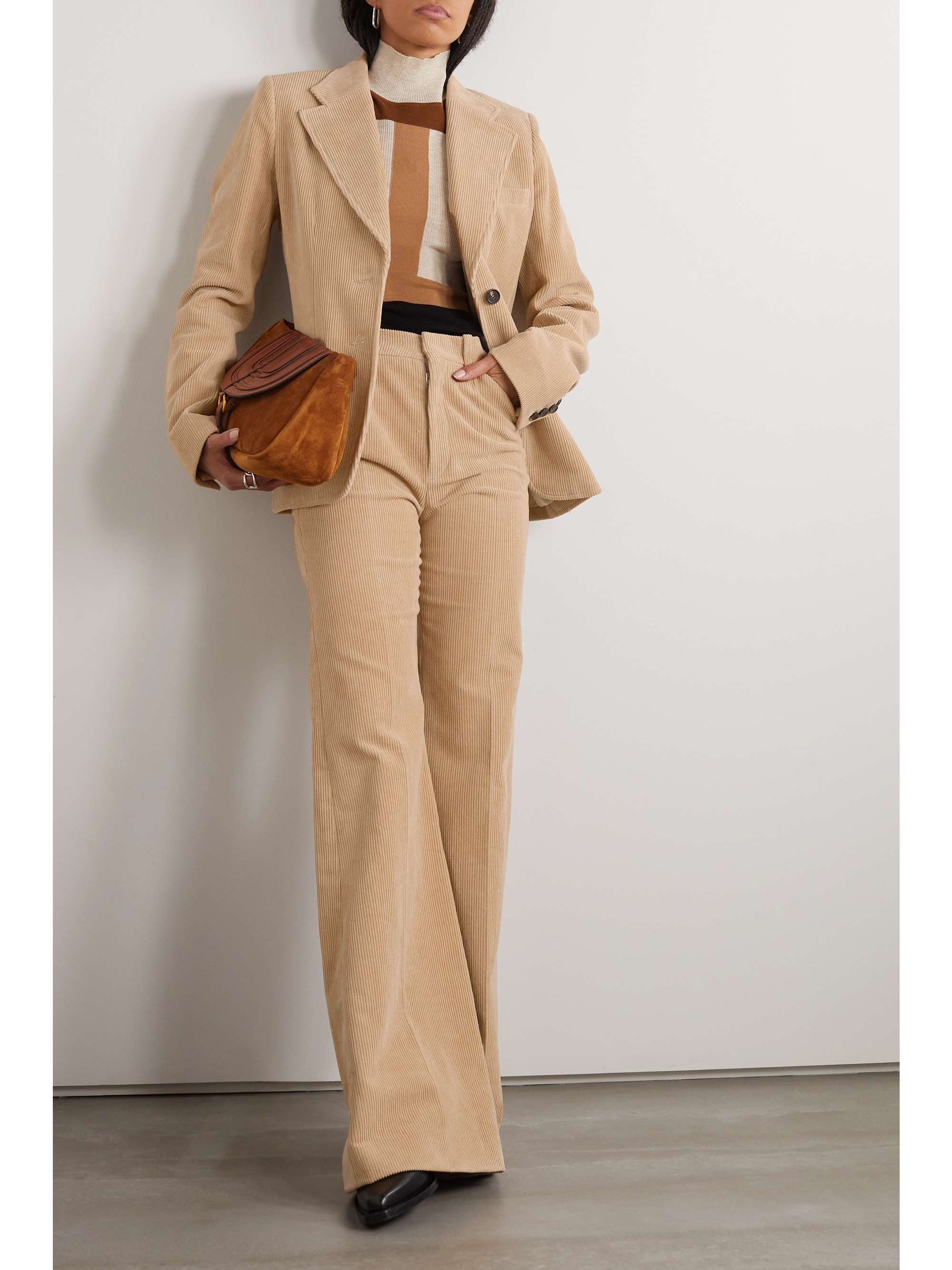 CHLOÉ Pleated cotton-corduoy straight-leg pants