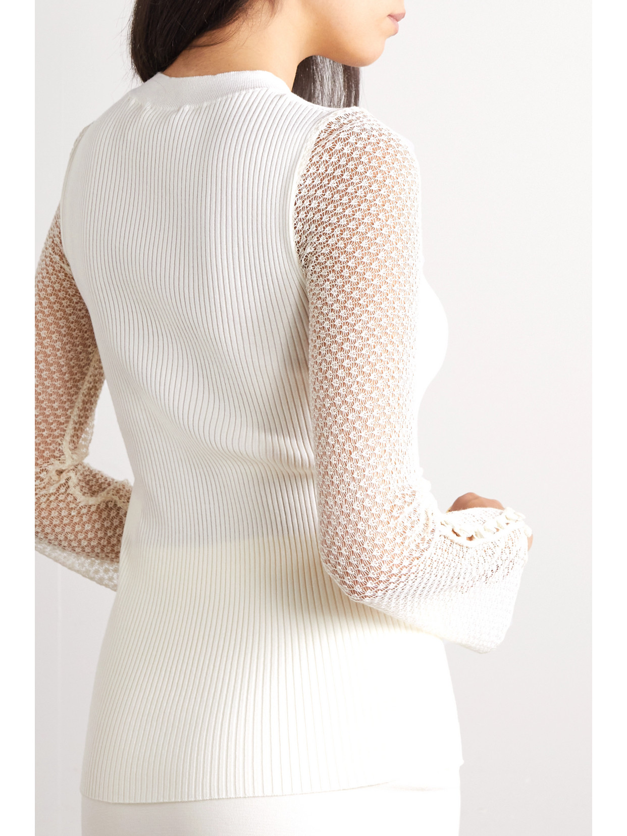 Chloé - Ribbed Wool-Blend And Pointelle-Knit Linen-Blend Top