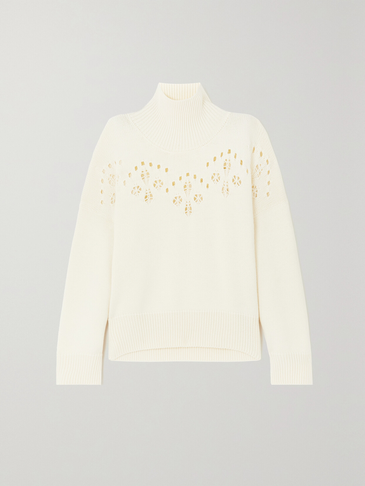 Chloé Pointelle-knit Wool Turtleneck Sweater In White