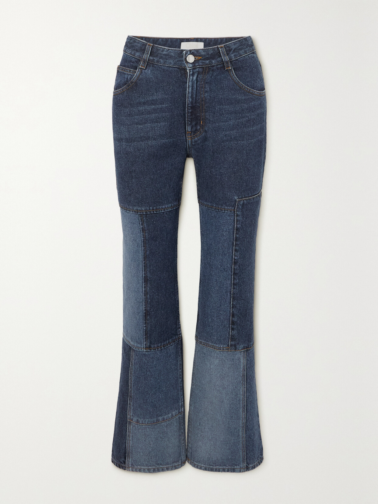 Chloé Patchwork Cropped Flared Jeans In Blue