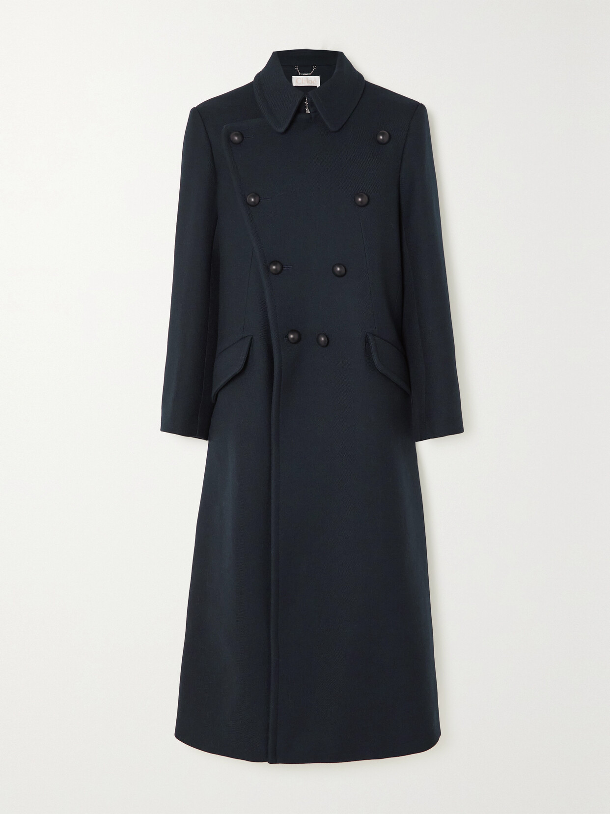 CHLOÉ BELTED DOUBLE-BREASTED WOOL AND SILK-BLEND TWILL COAT