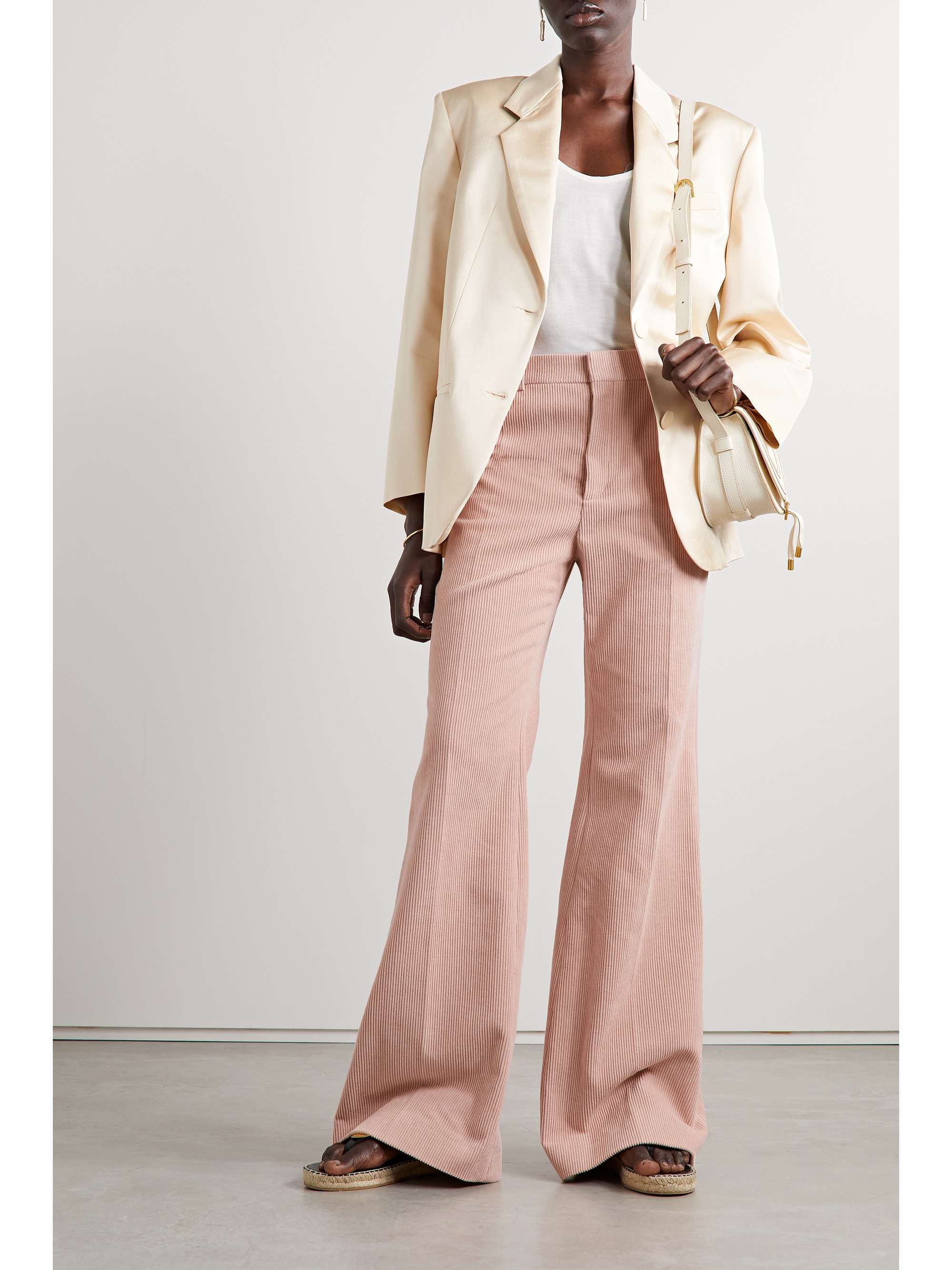 CHLOÉ Pleated cotton-corduoy straight-leg pants