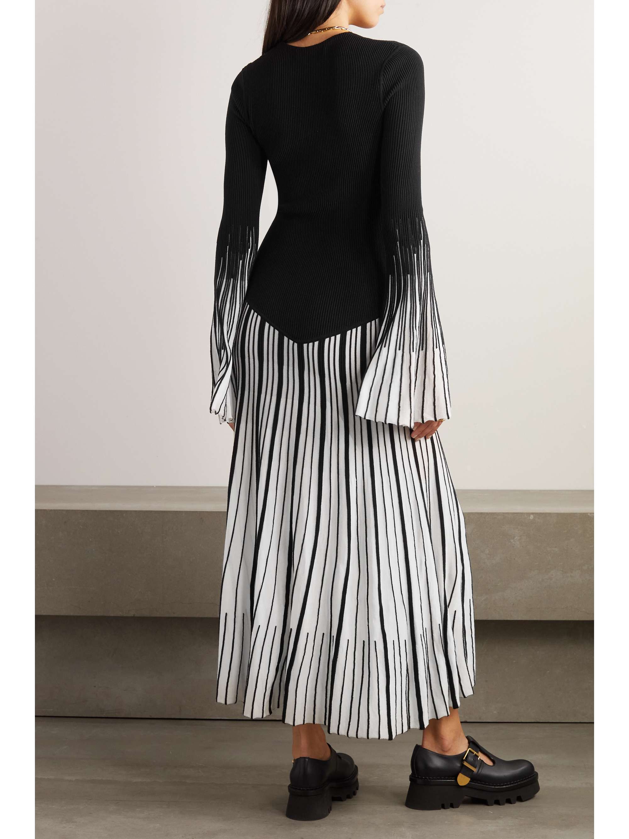 CHLOÉ Striped ribbed wool and silk-blend midi dress