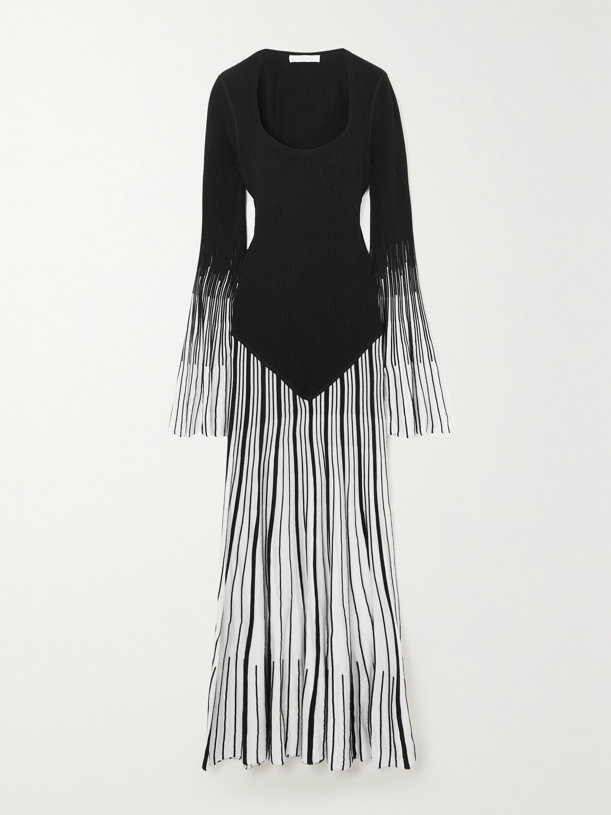 Chloé Pleated Silk-wool Knit Tunic Dress In Black