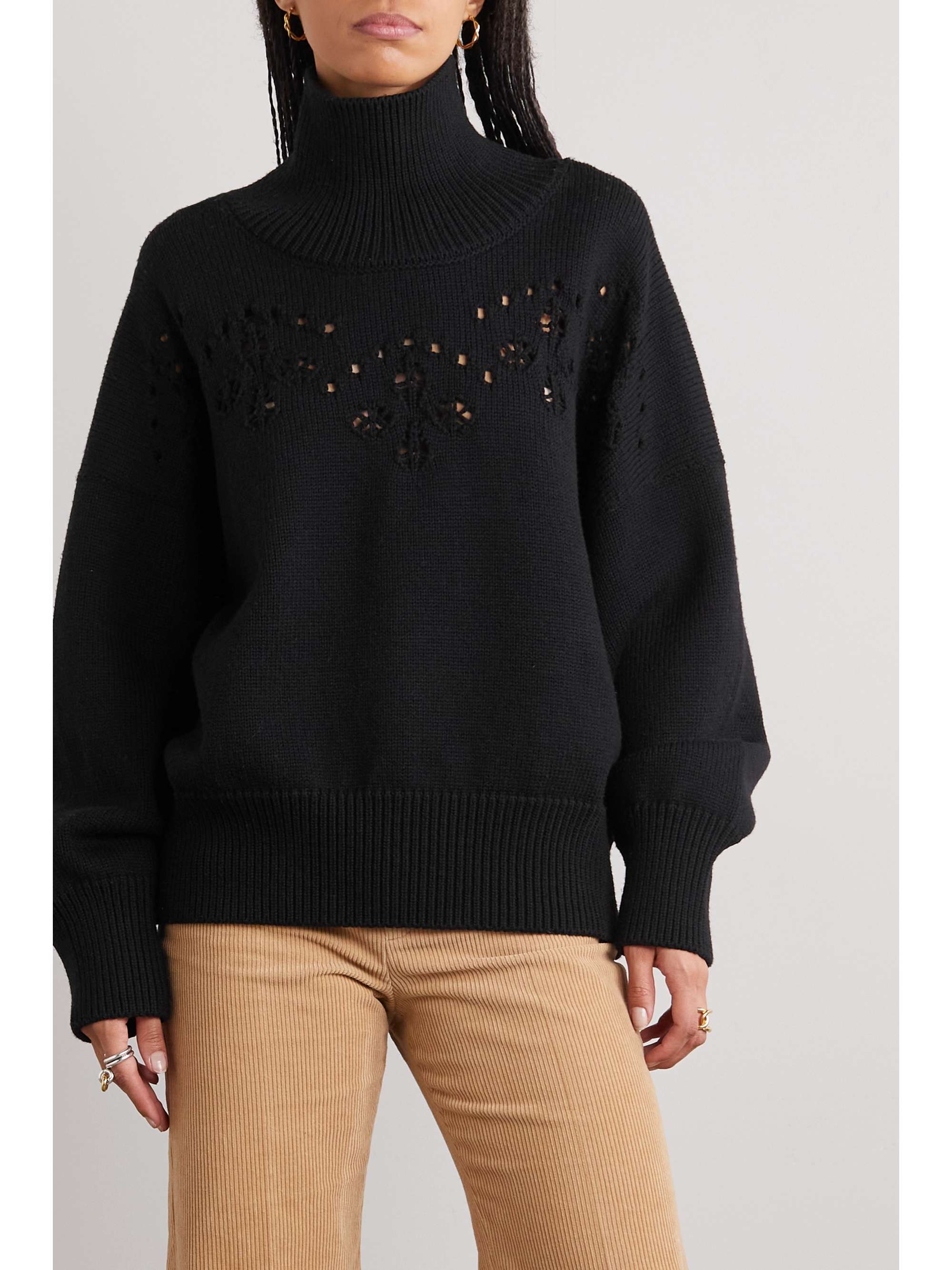 CHLOÉ Pointelle-knit wool turtleneck sweater