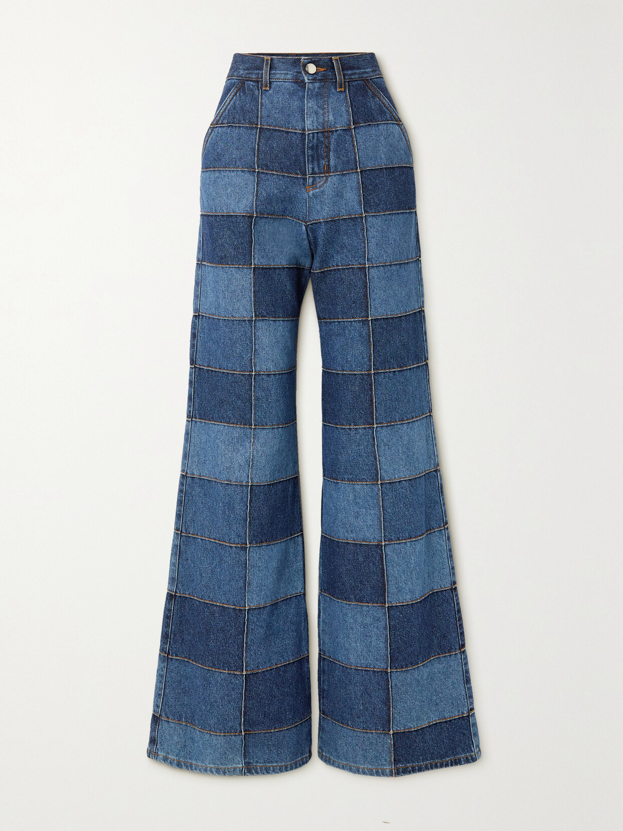 Chloé - Patchwork High-rise Wide-leg Jeans - Blue