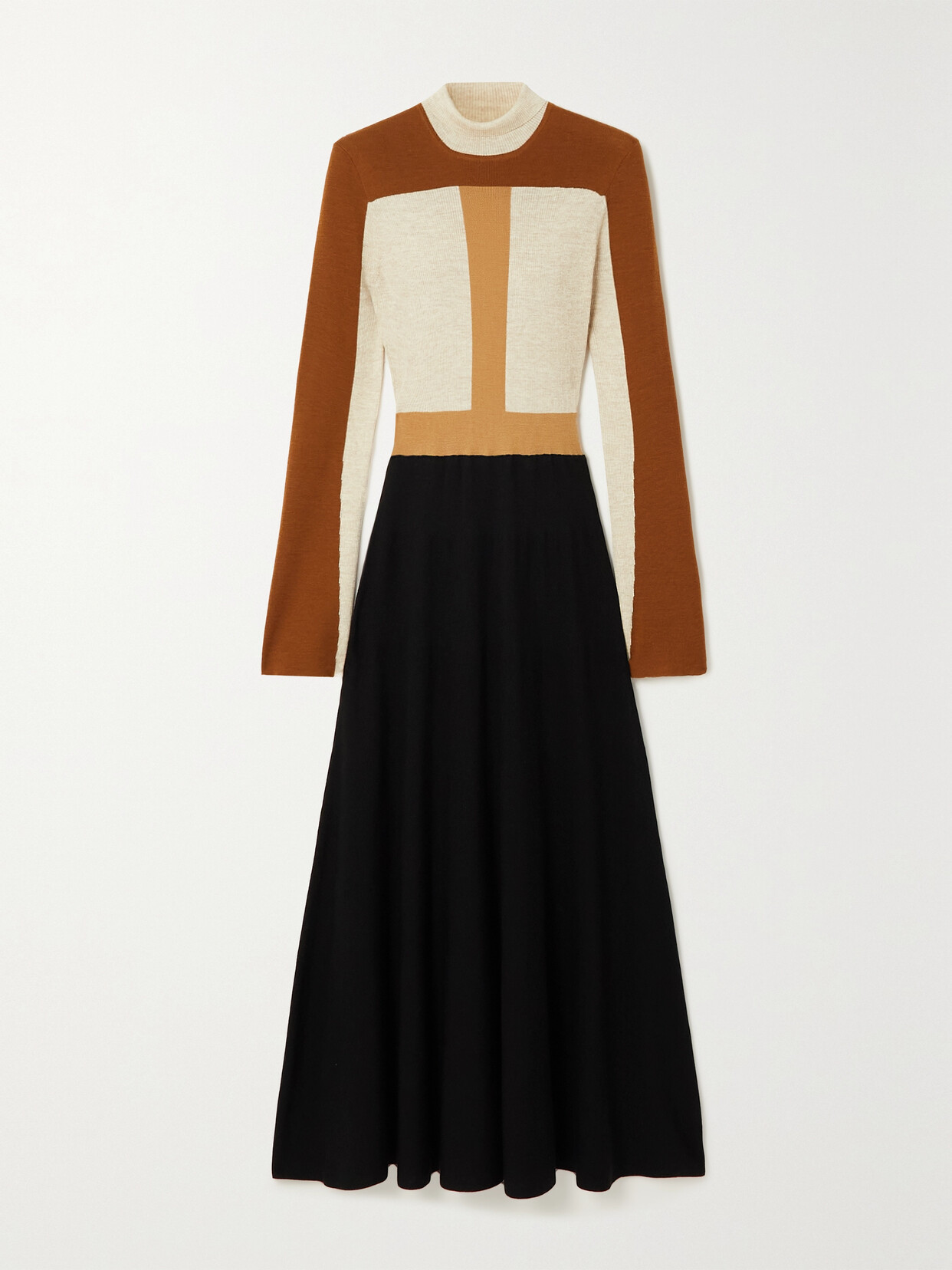 CHLOÉ COLOR-BLOCK WOOL MIDI DRESS