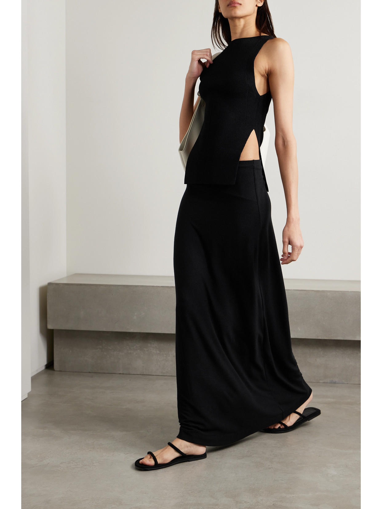 Shop Leset Lauren Stretch-knit Maxi Skirt In Black