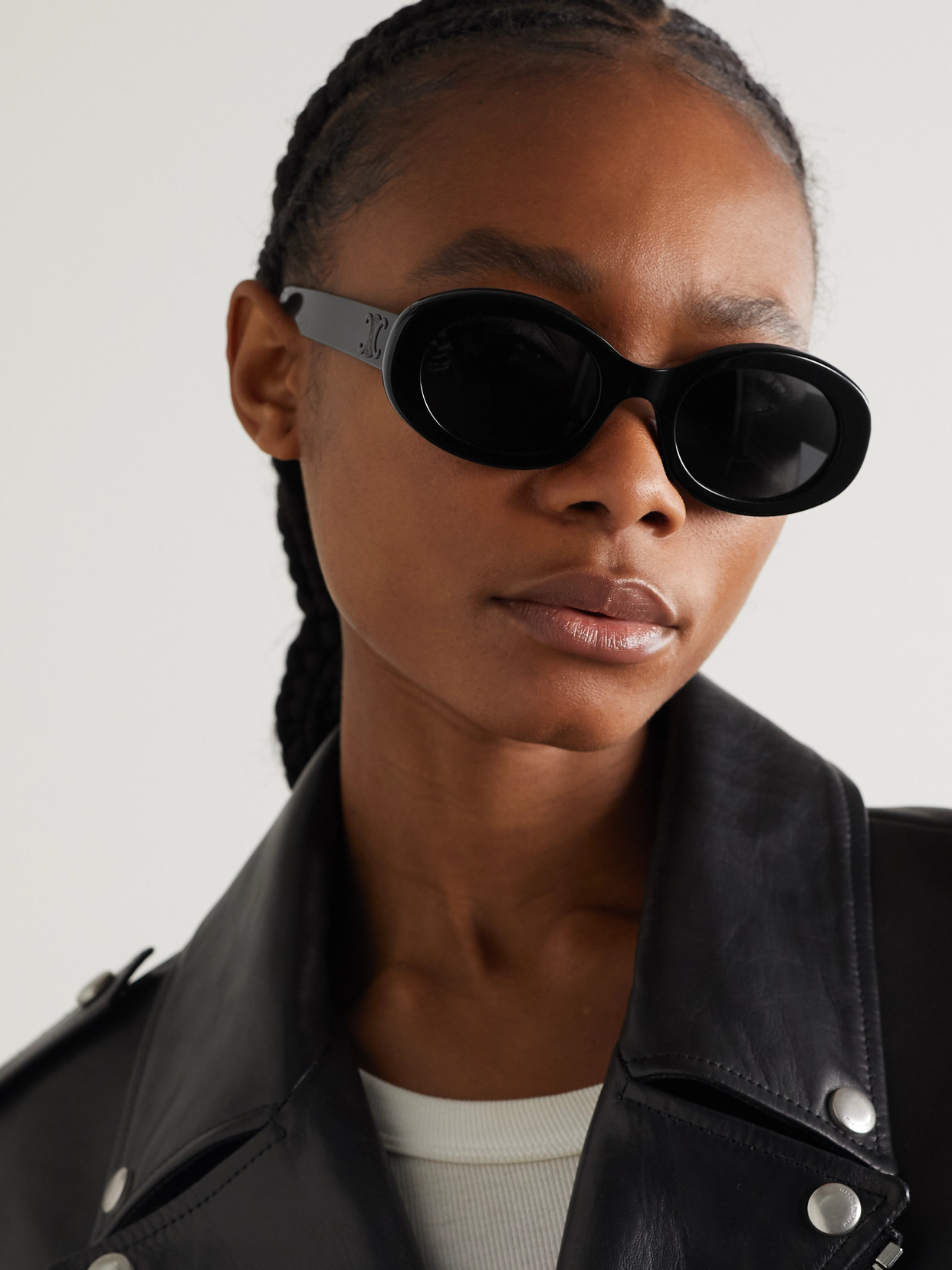 Shop Celine Triomphe Oval-frame Acetate Sunglasses In Black