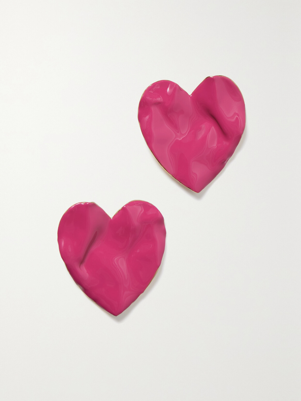 Oscar de la Renta - Large Heart Gold-tone Enamel Earrings - Pink