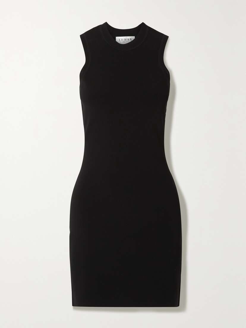 Victoria Beckham Vb Body Pointelle-trimmed Stretch-knit Mini Dress