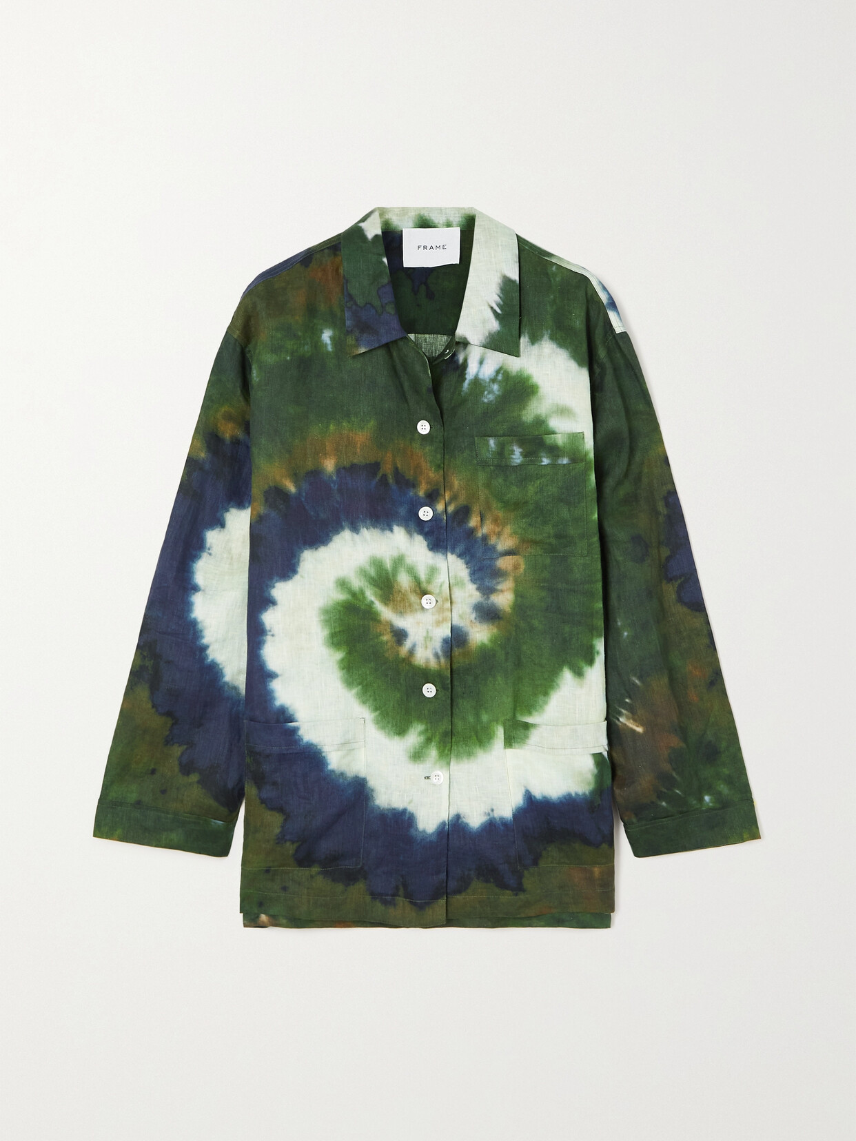 FRAME - + Julia Sarr-jamois Oversized Tie-dyed Linen Shirt - Green