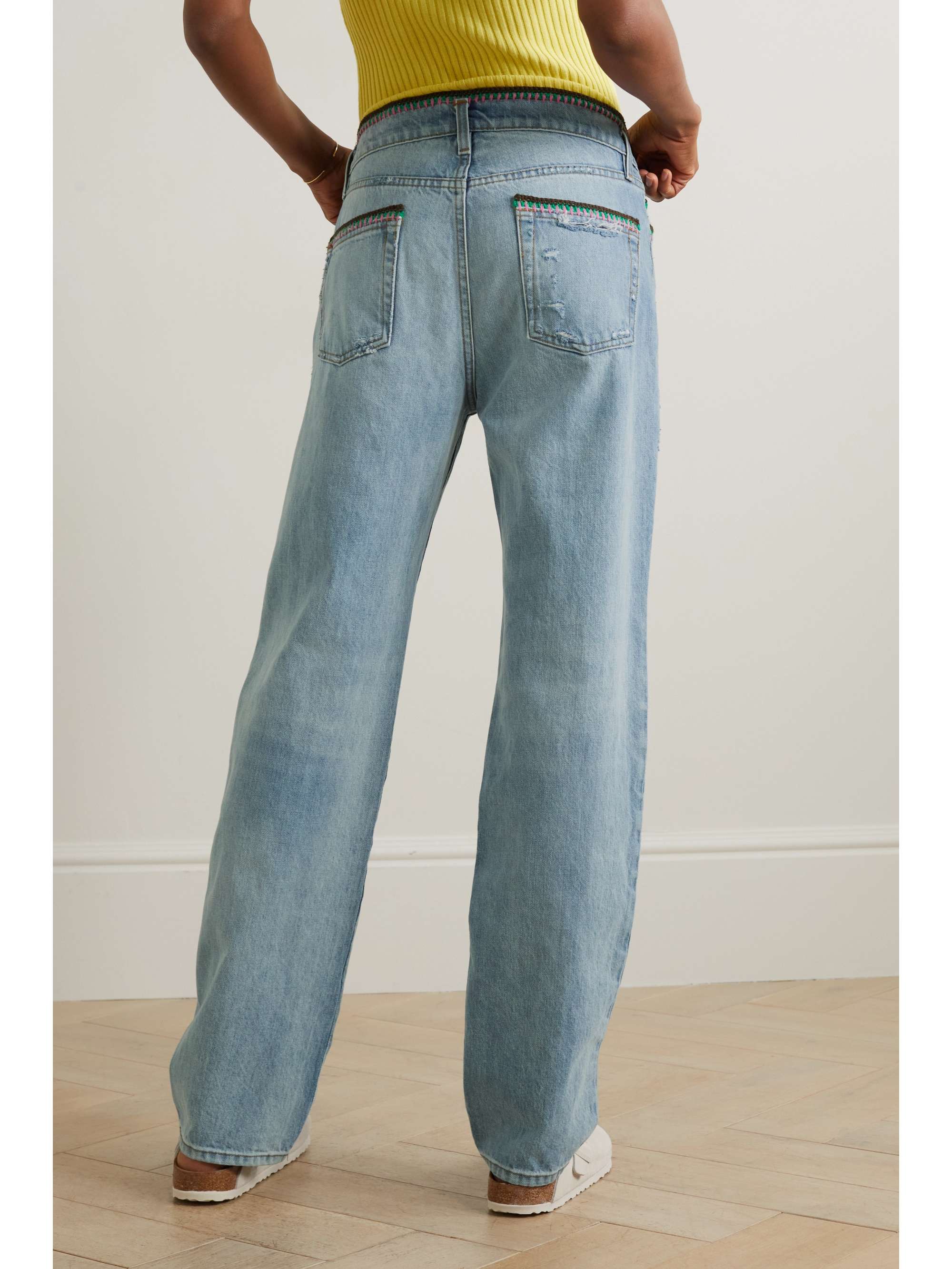 FRAME + Julia Sarr-Jamois crochet-trimmed distressed low-rise boyfriend jeans