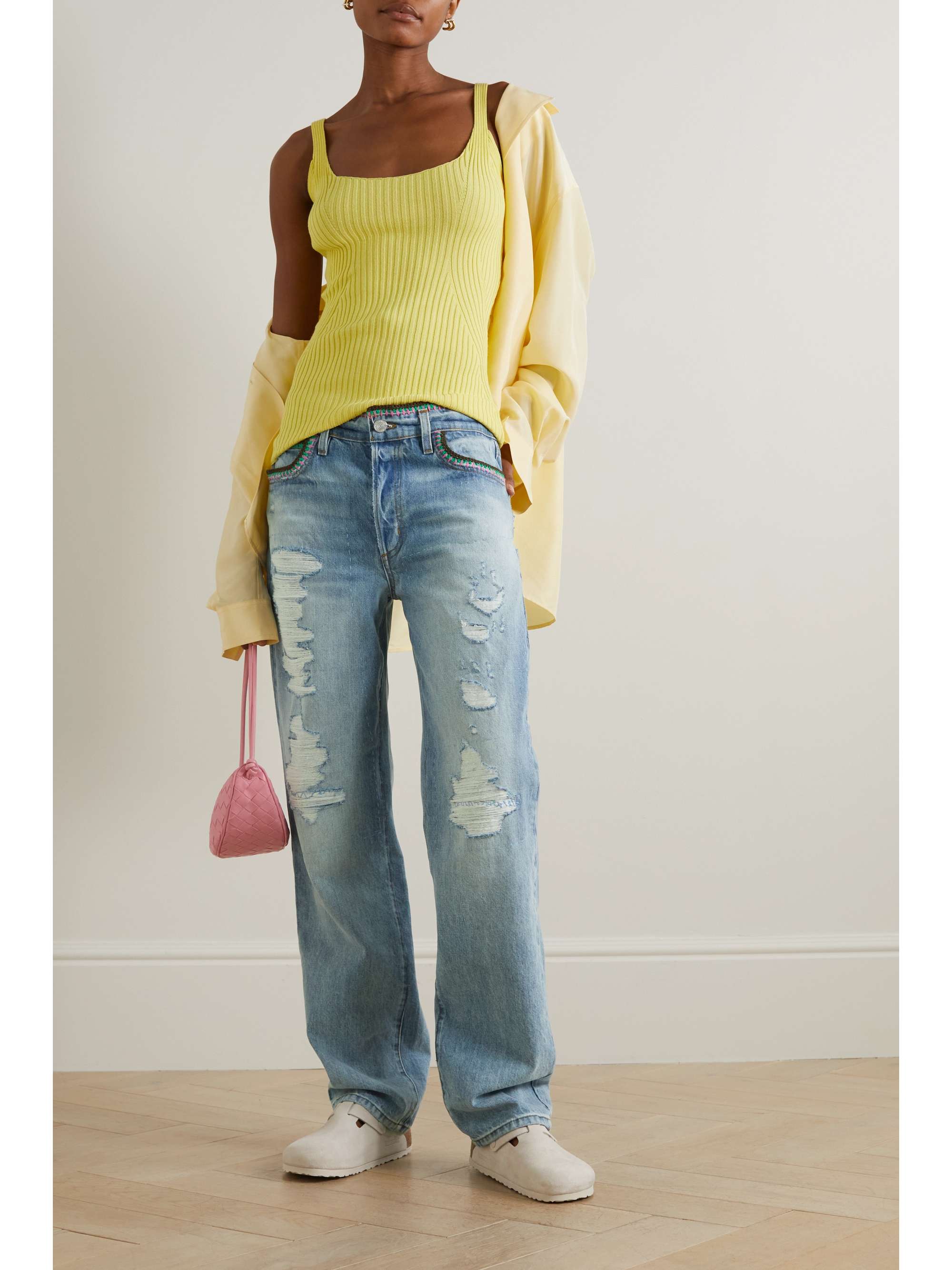 FRAME + Julia Sarr-Jamois crochet-trimmed distressed low-rise boyfriend jeans