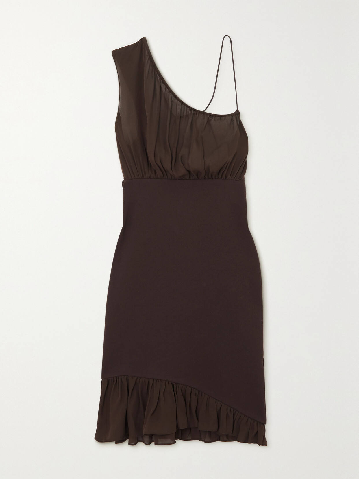 Frame + Julia Sarr-jamois One-shoulder Open-back Jersey Mini Dress In Chocolate Brown