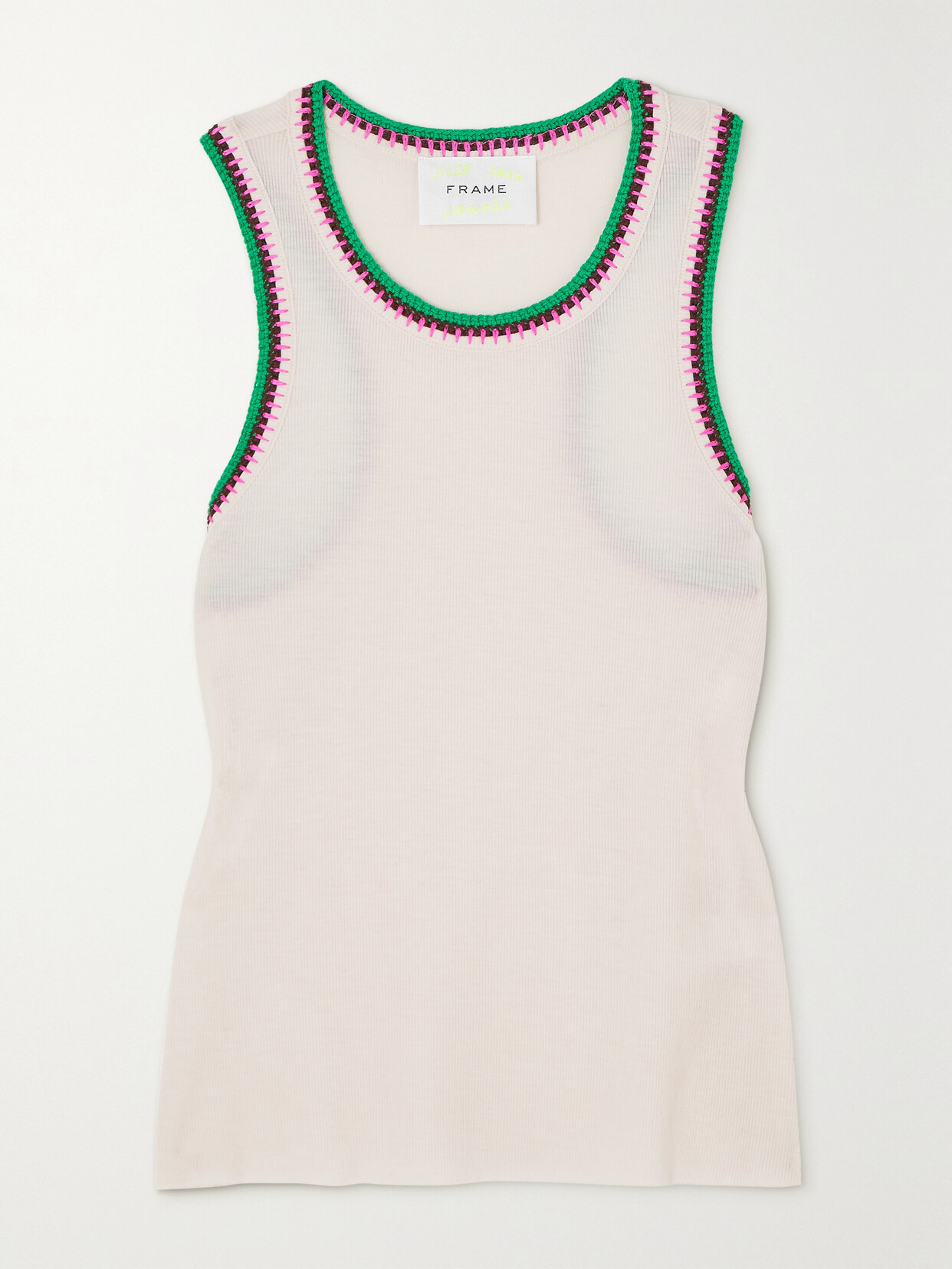 FRAME - + Julia Sarr-jamois Crochet-trimmed Ribbed-knit Tank - White