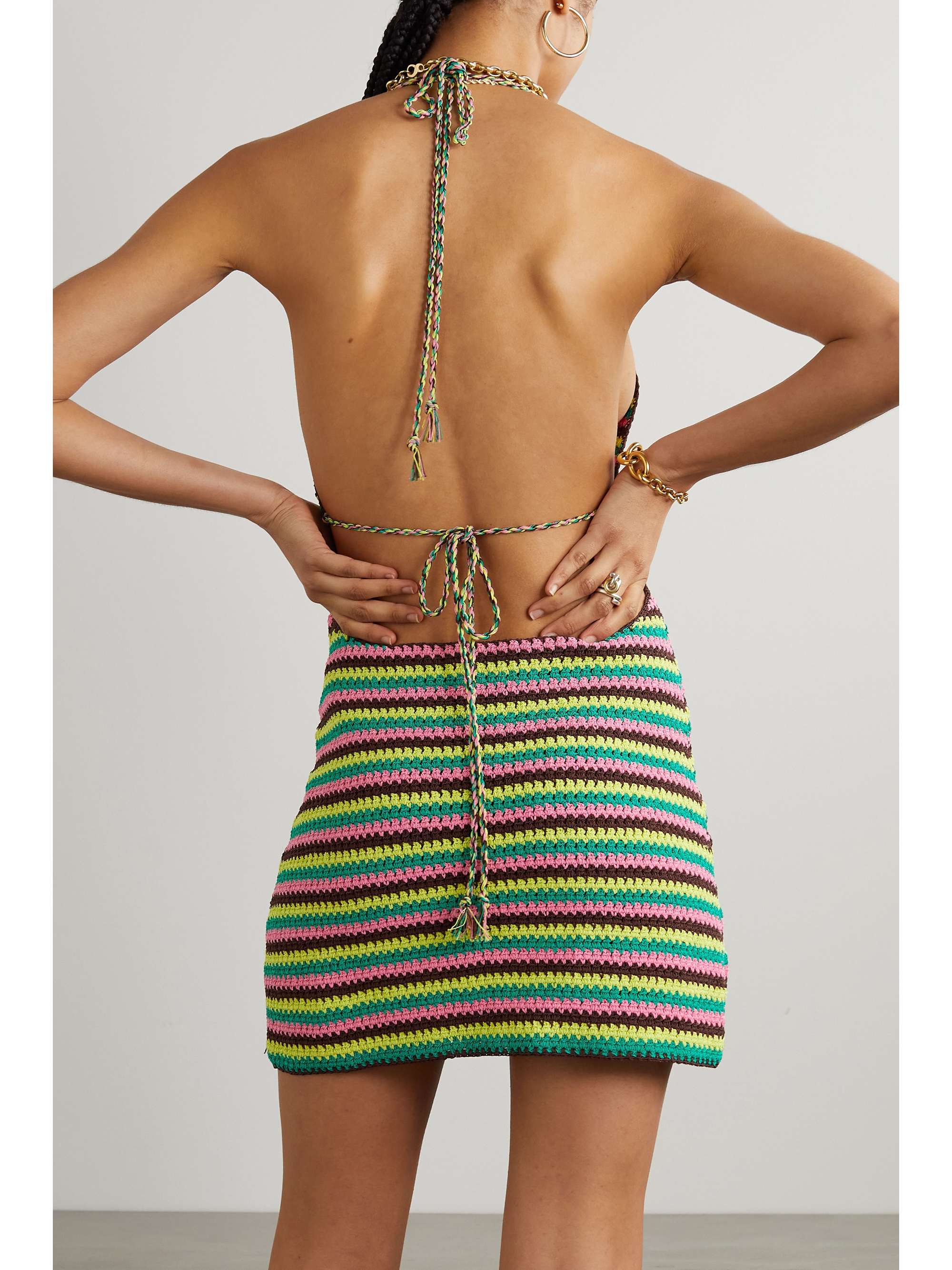 FRAME + Julia Sarr-Jamois crocheted cotton-blend halterneck mini dress