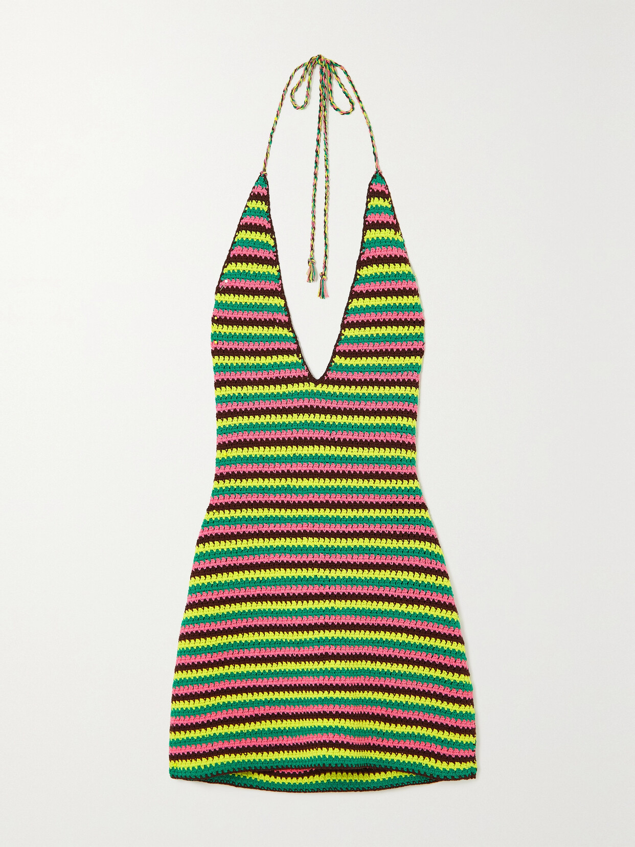 FRAME + JULIA SARR-JAMOIS CROCHETED COTTON-BLEND HALTERNECK MINI DRESS