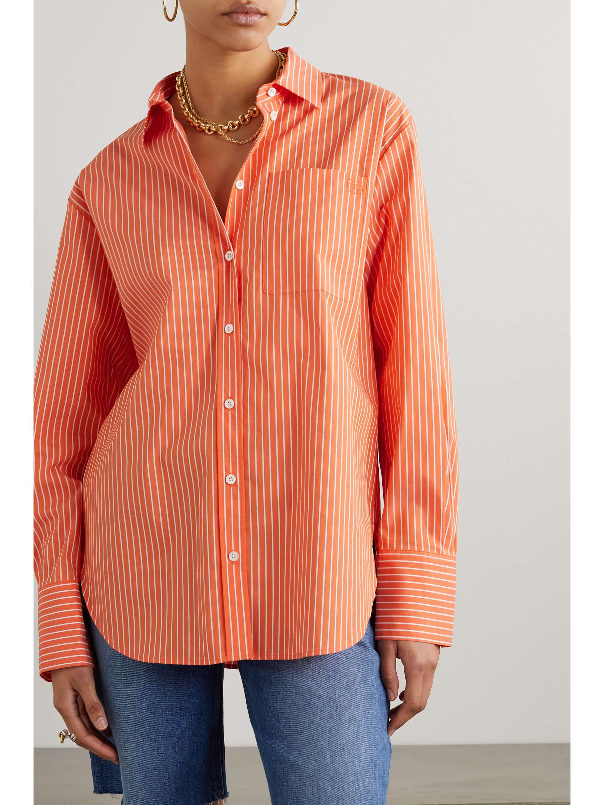 FRAME The Oversized striped cotton-blend poplin shirt