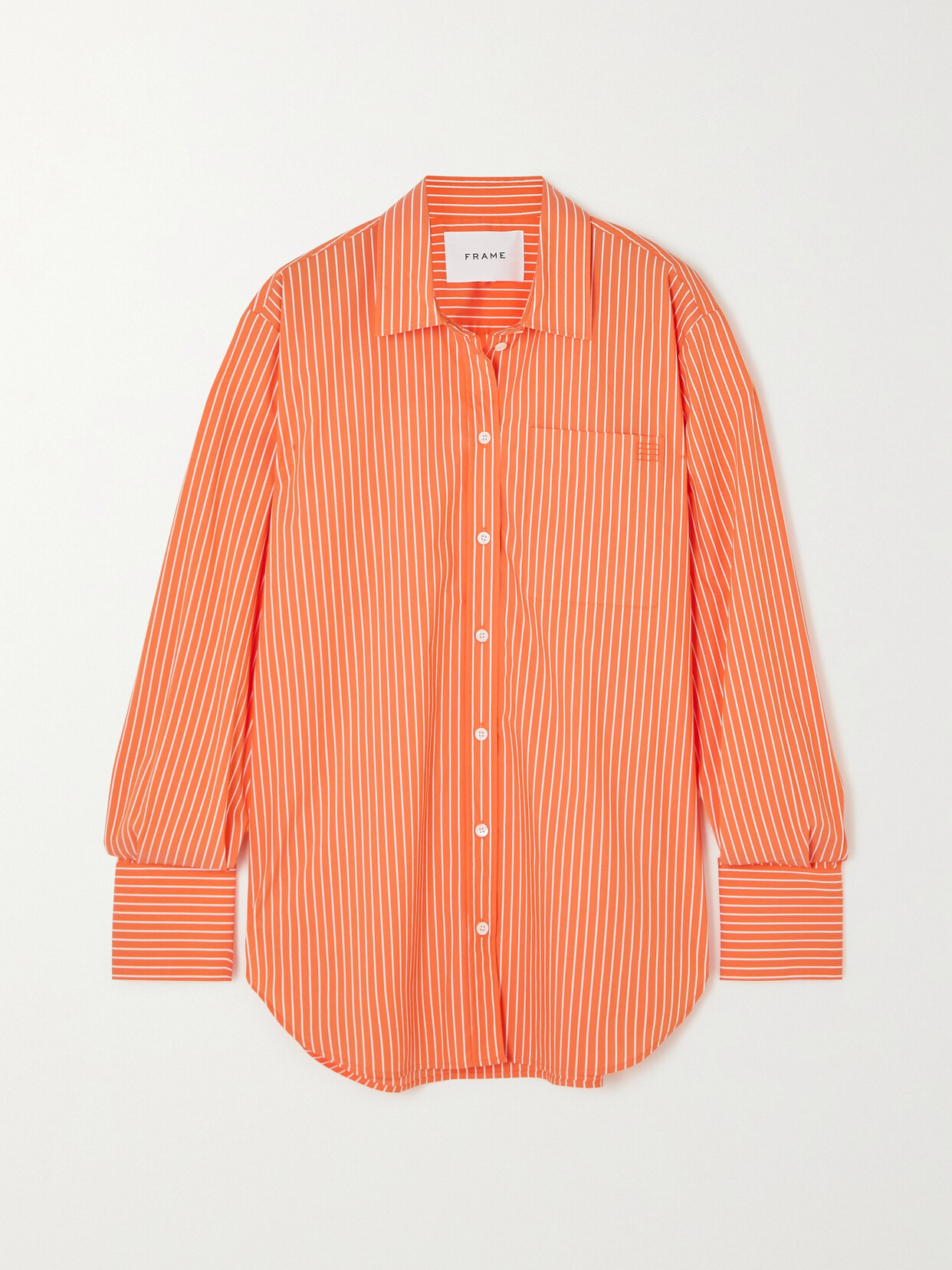 FRAME The Oversized Striped Cotton-blend Poplin Shirt - Orange