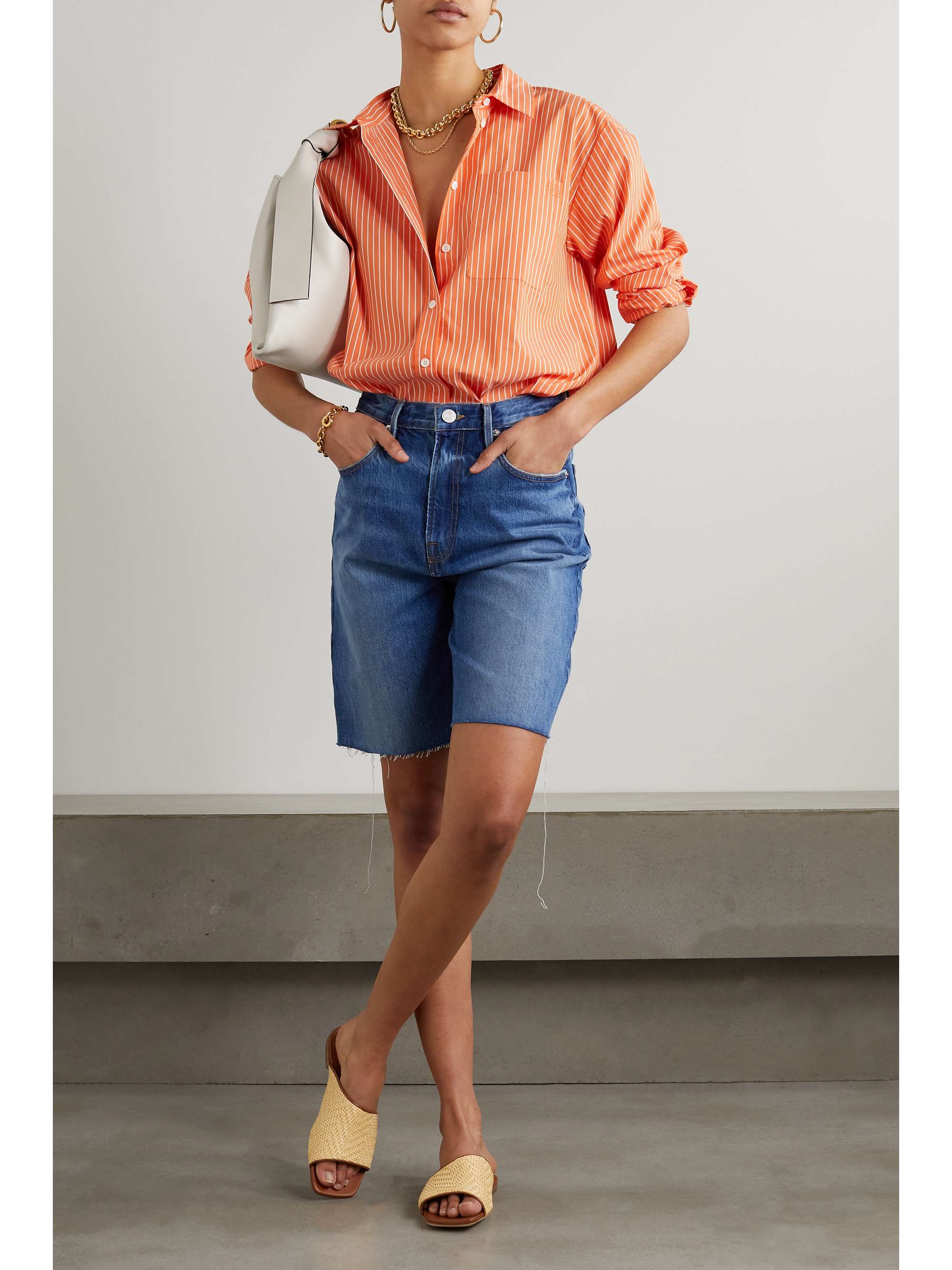 FRAME The Oversized striped cotton-blend poplin shirt