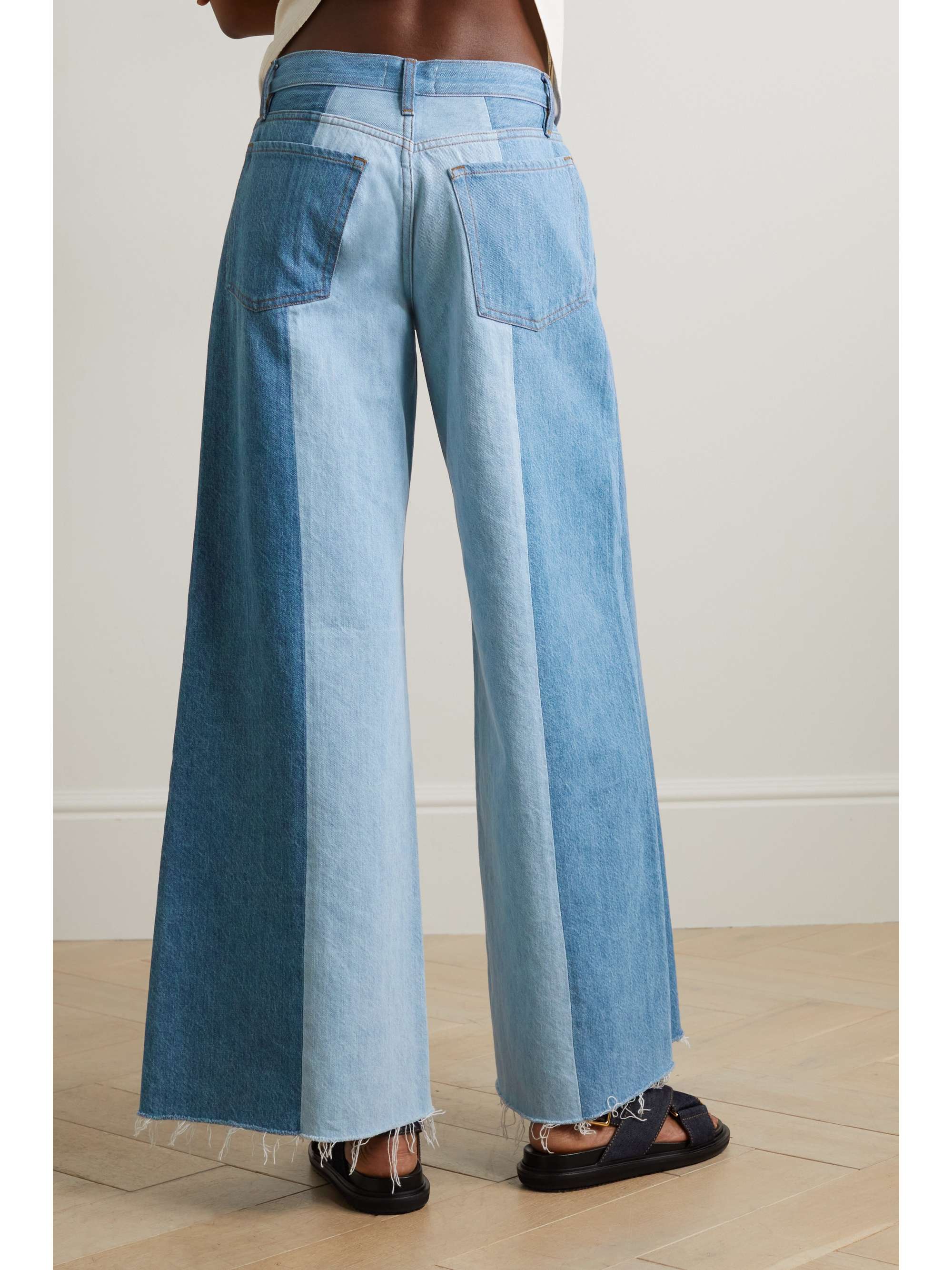 FRAME Paneled two-tone high-rise wide-leg jeans