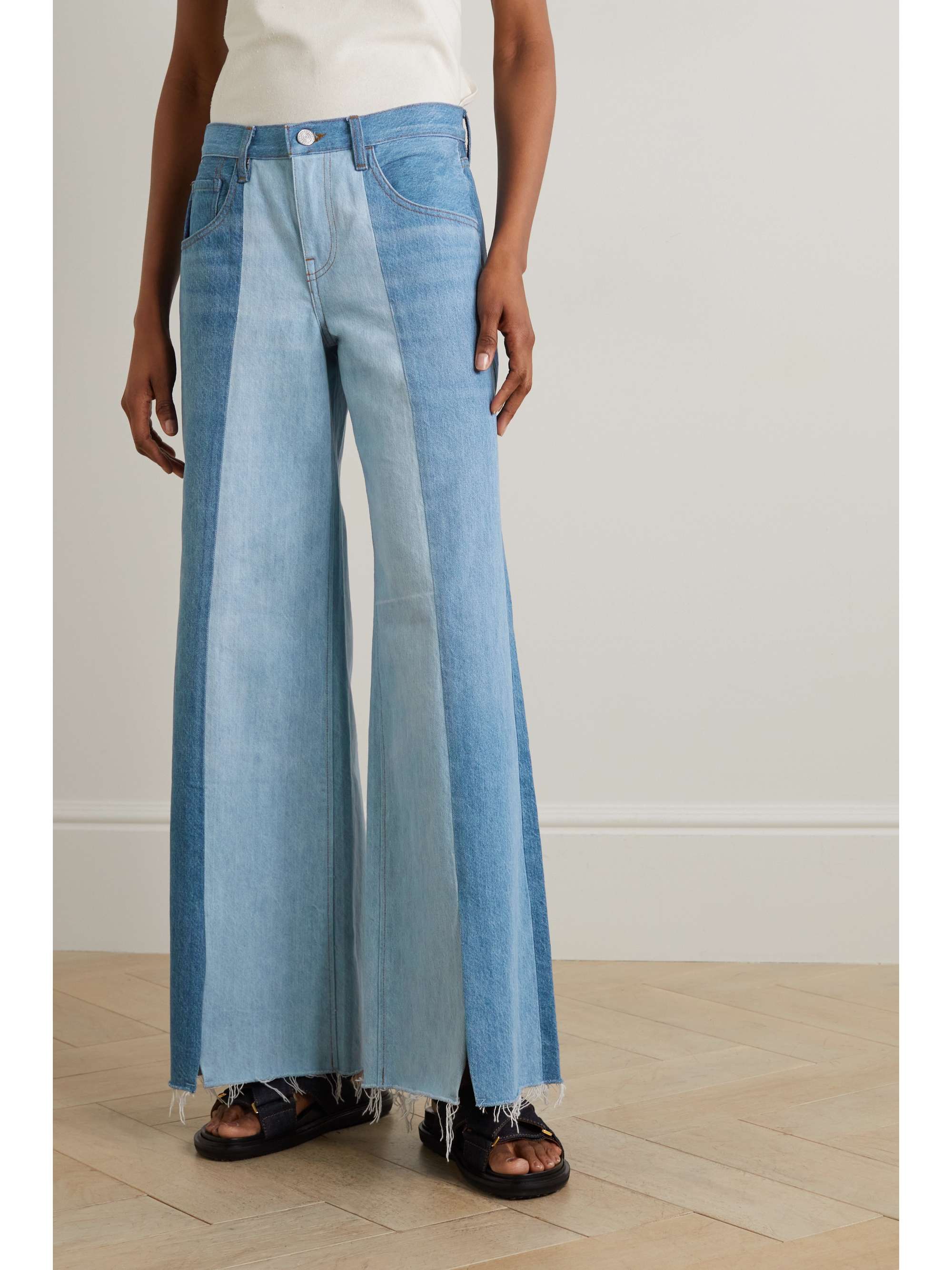 FRAME Paneled two-tone high-rise wide-leg jeans