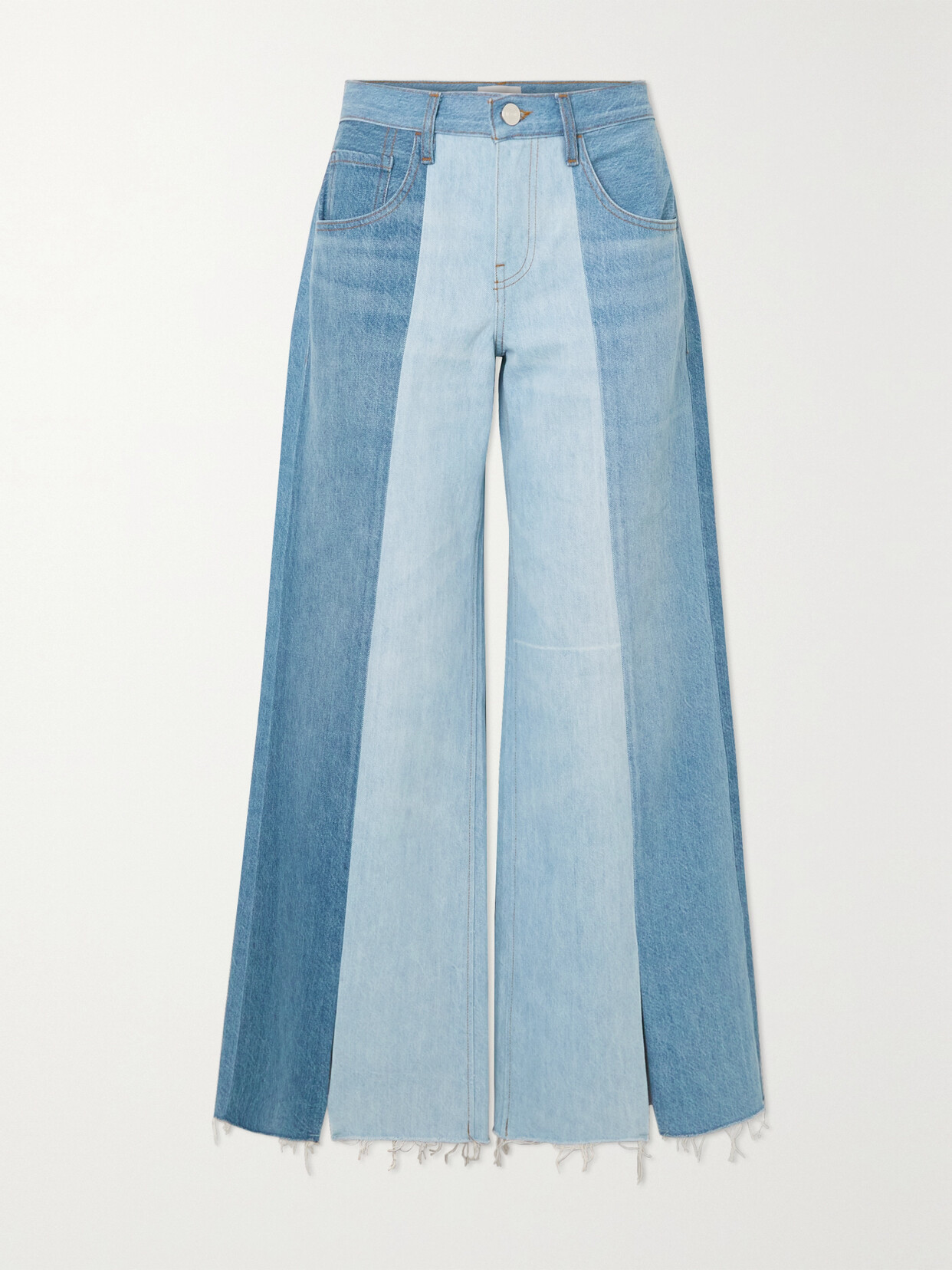 FRAME Paneled Two-tone High-rise Wide-leg Jeans - Blue