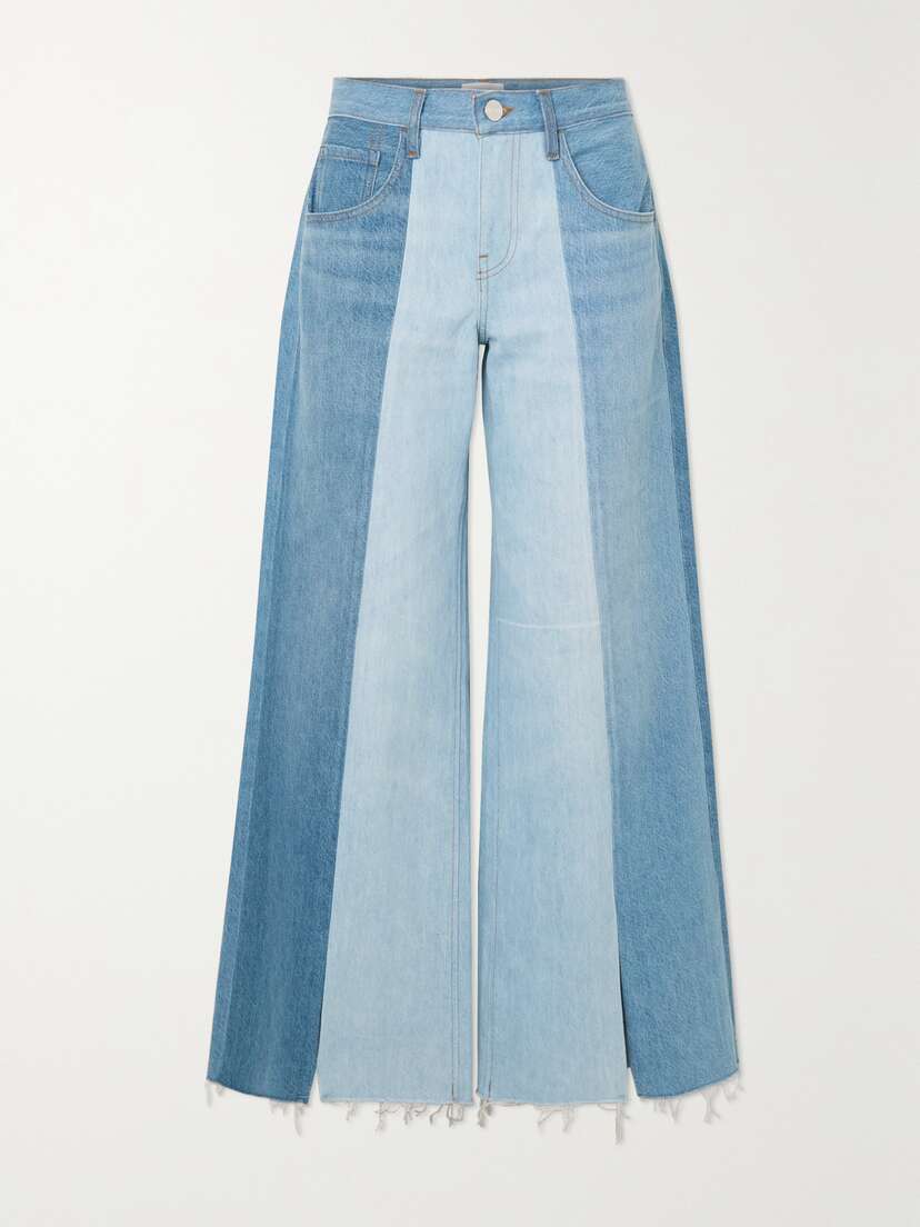Frame Paneled Two-tone High-rise Wide-leg Jeans