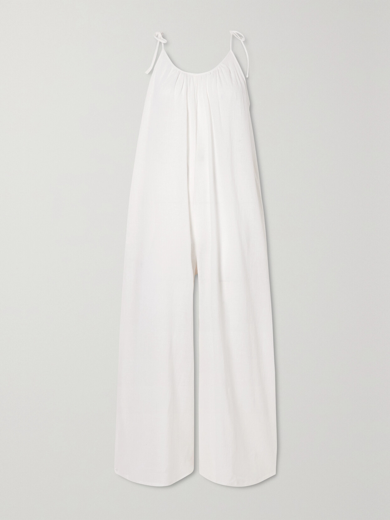 Suzie Kondi - Besa Tie-detailed Crinkled Cotton-gauze Jumpsuit - Off-white