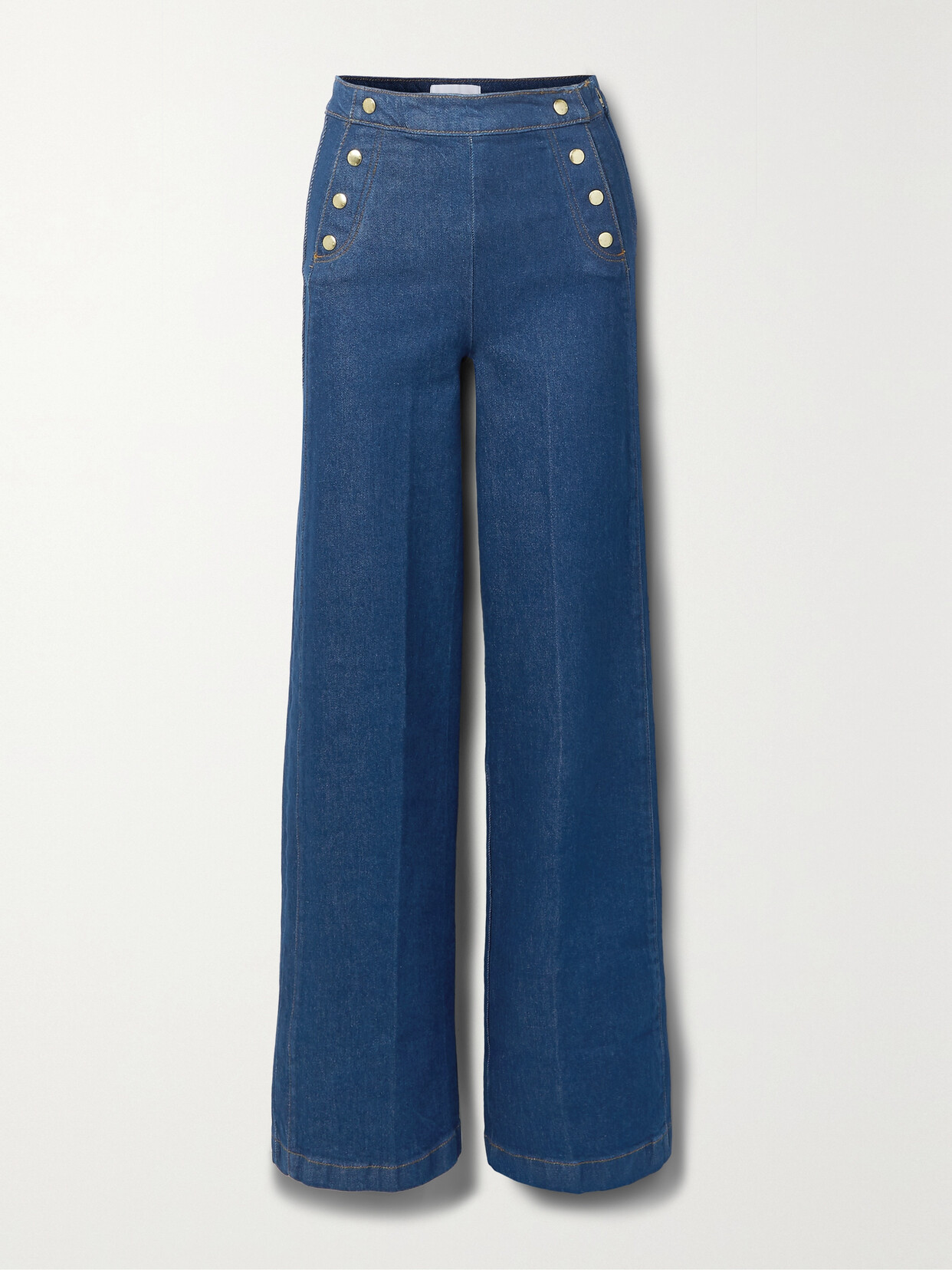 FRAME - Sailor Button-embellished High-rise Wide-leg Jeans - Blue