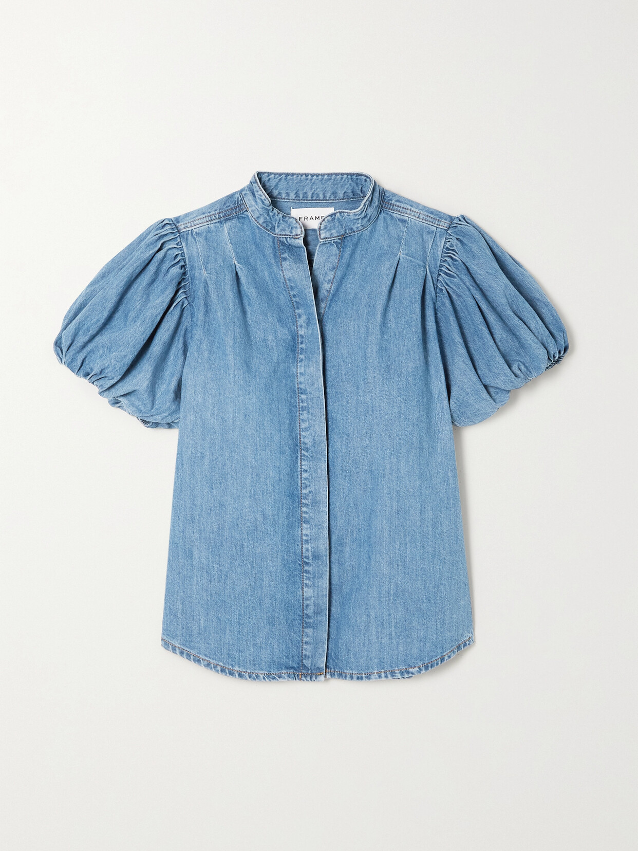 FRAME - Gathered Denim Blouse - Blue