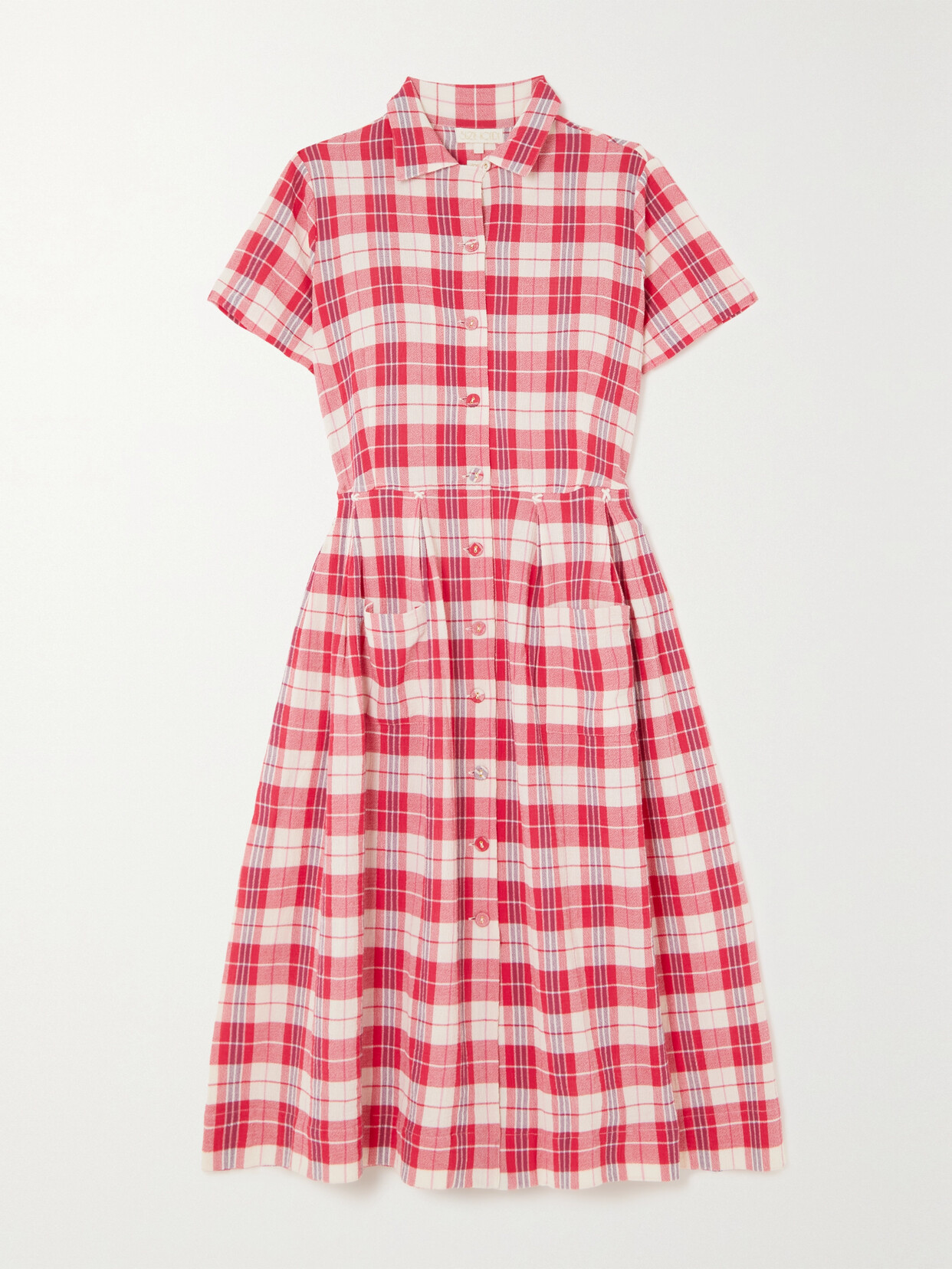 Suzie Kondi - Dimitra Pleated Checked Cotton Shirt Dress - Off-white